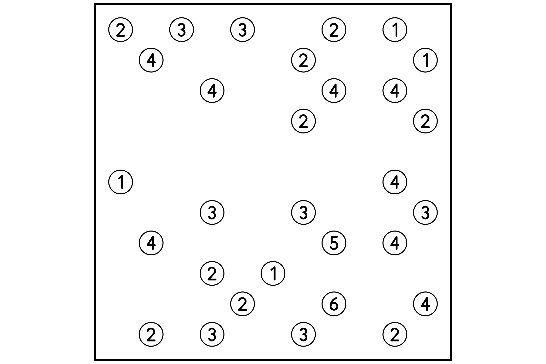 An 11x11 hashi puzzle with about thirty numbered islands spread over the page.