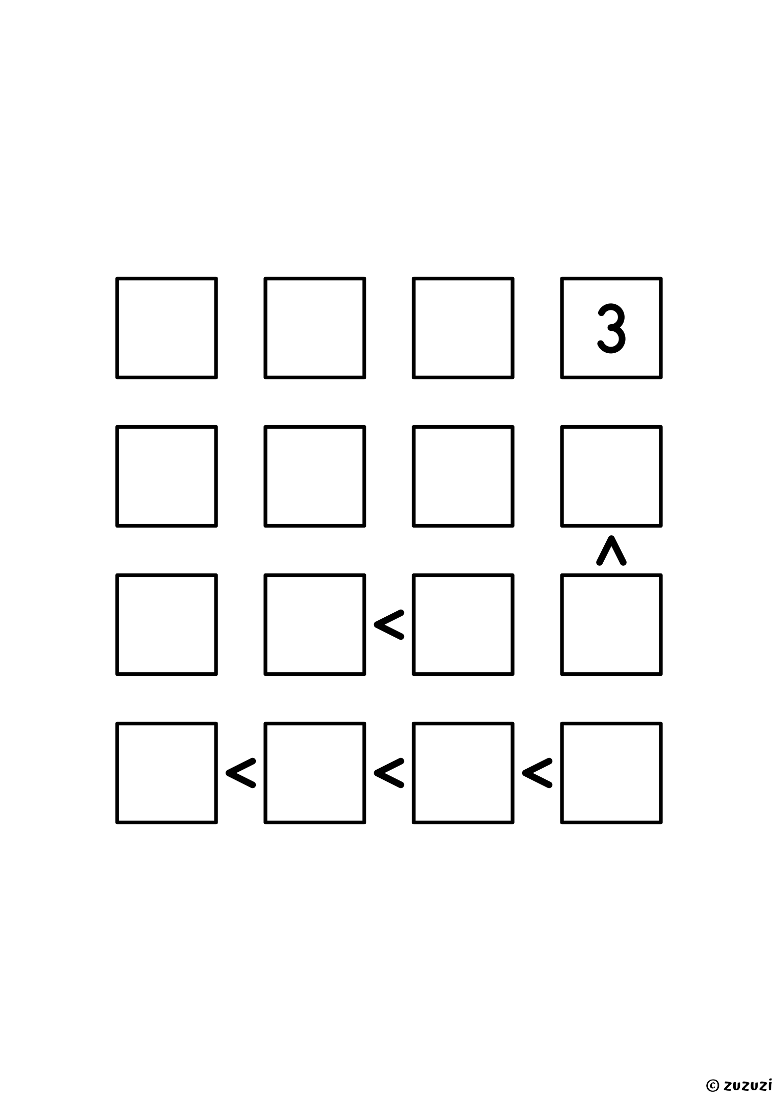 4x4 futoshiki with one given digit and five inequality signs, a gentle grid for the middle of the set. Puzzle 5 of 8.
