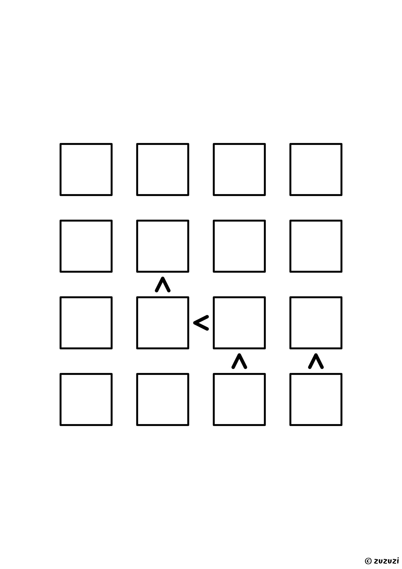 4x4 futoshiki with four signs and no given digit, the last of the set: enough practice to move on to 5x5. Puzzle 8 of 8.