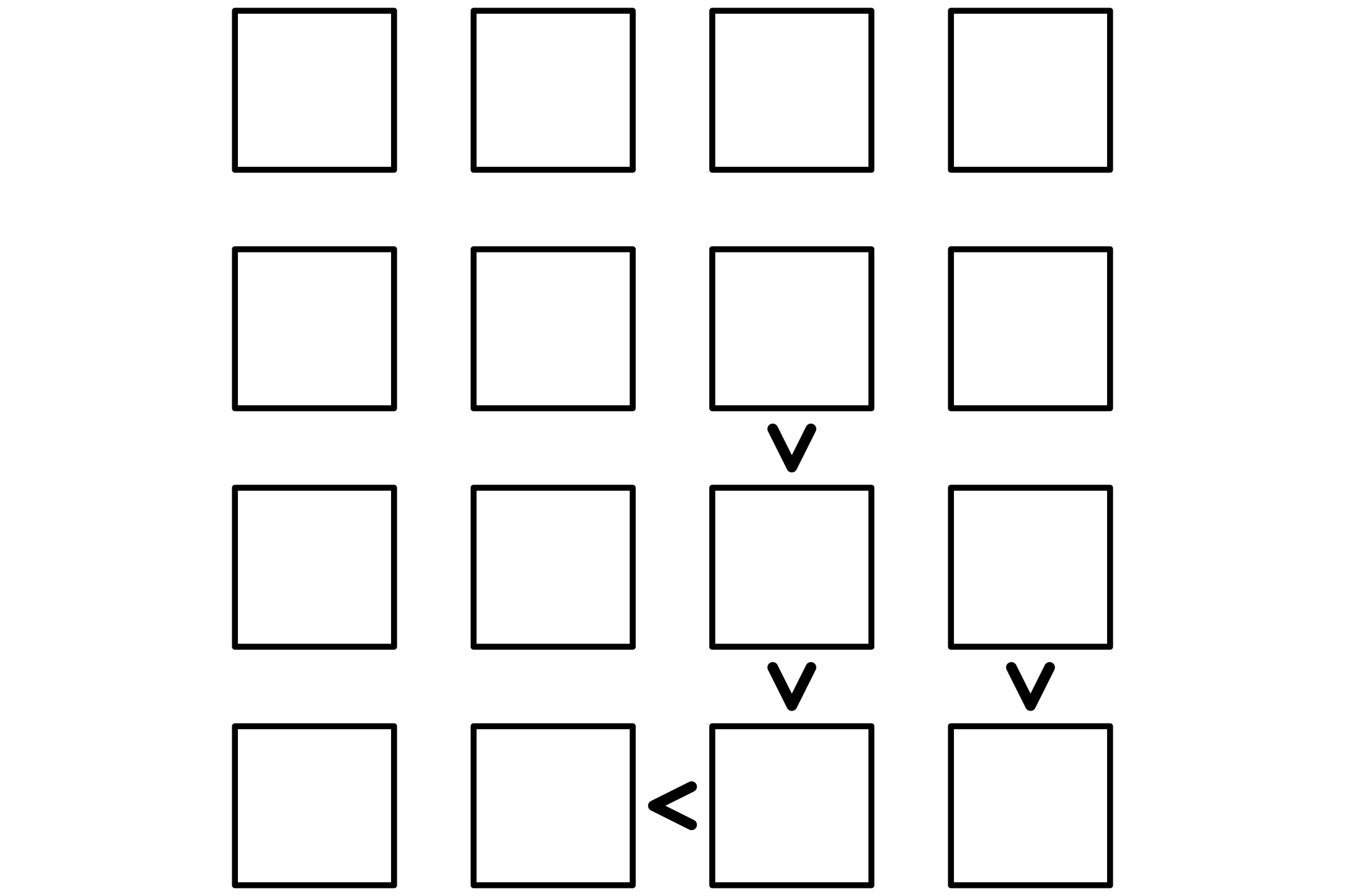 A 4x4 futoshiki grid with greater-than and less-than signs between its cells, in black and white.