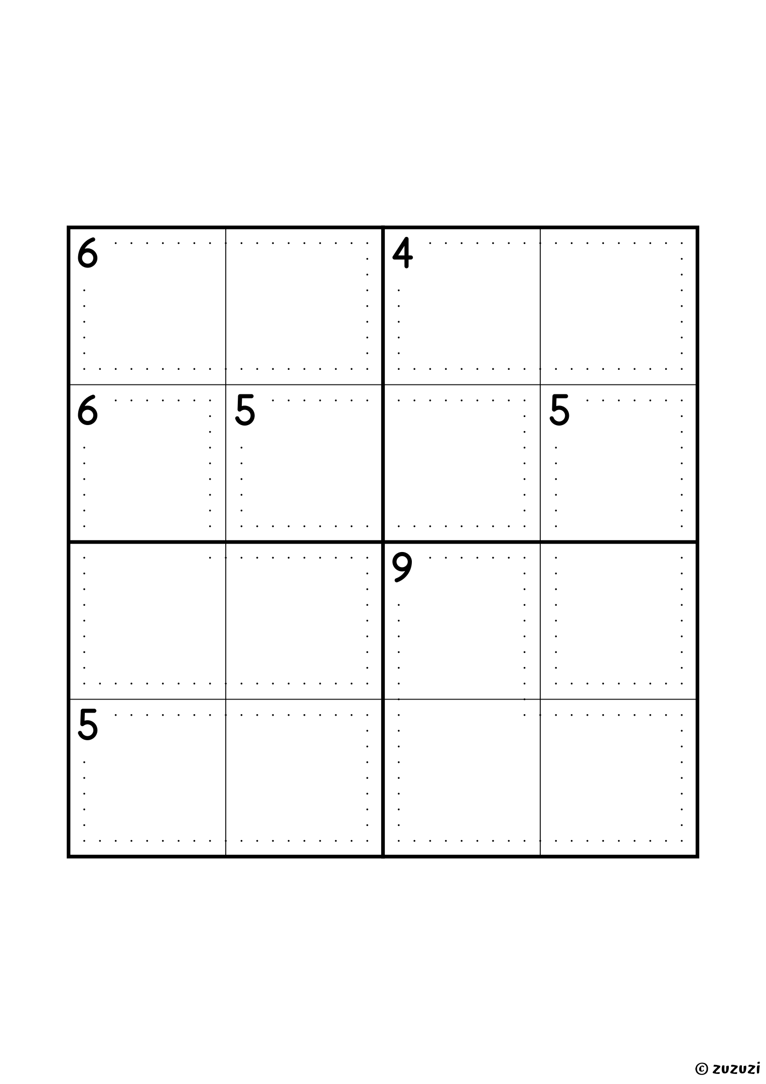 Beginner-friendly 4x4 killer sudoku with no given numbers, only dotted cages and their sums. Digits 1 to 4, one solution. Variant 7.