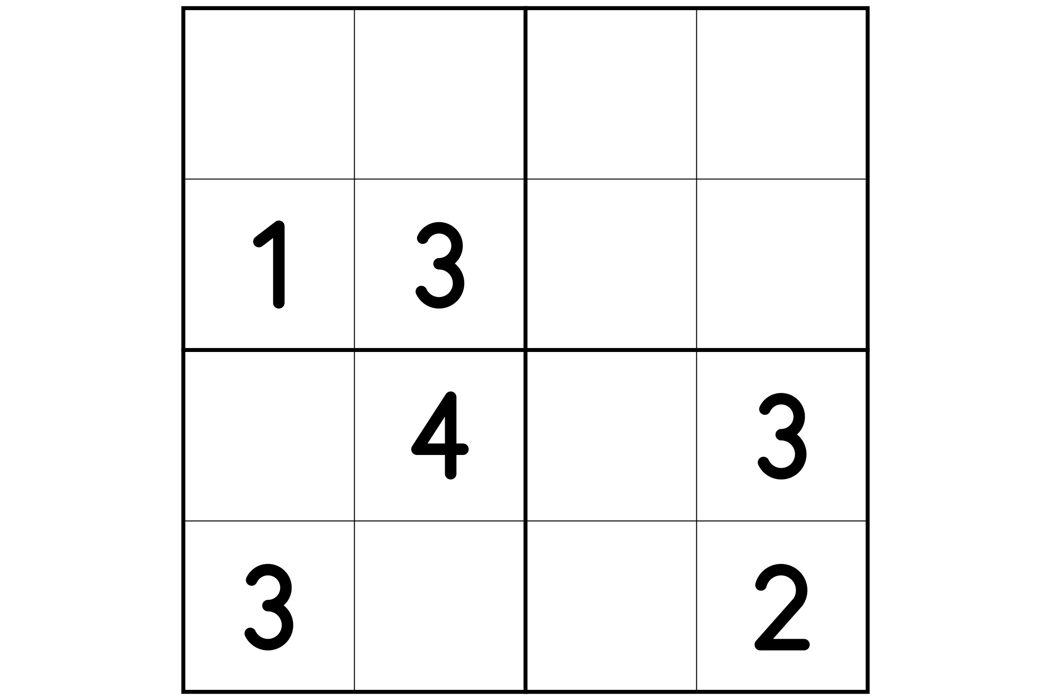 A medium 4x4 sudoku puzzle with some digits already in place, printed in black and white.
