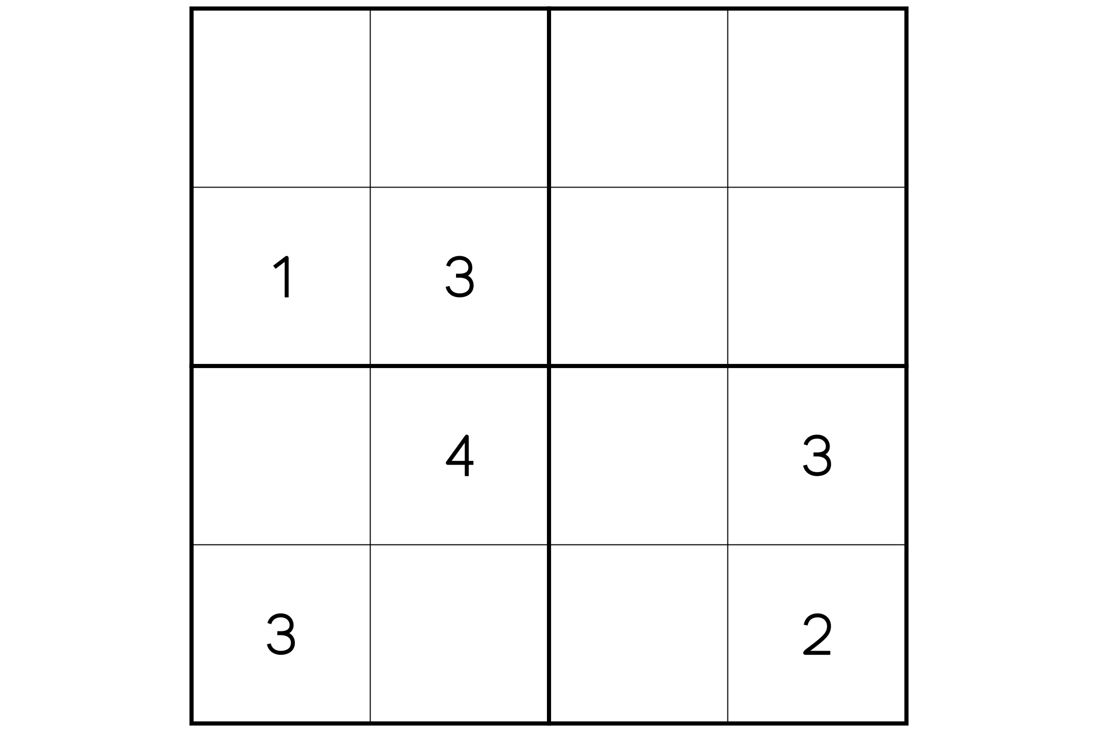 A medium 4x4 sudoku puzzle with some digits already in place, printed in black and white.