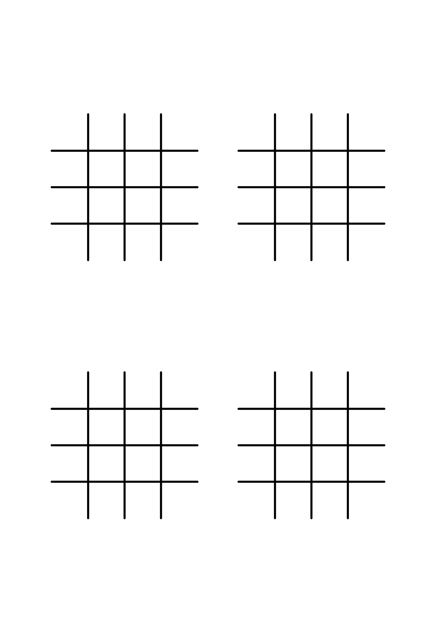 Four 4x4 boards, three thick lines each way, for four in a row.