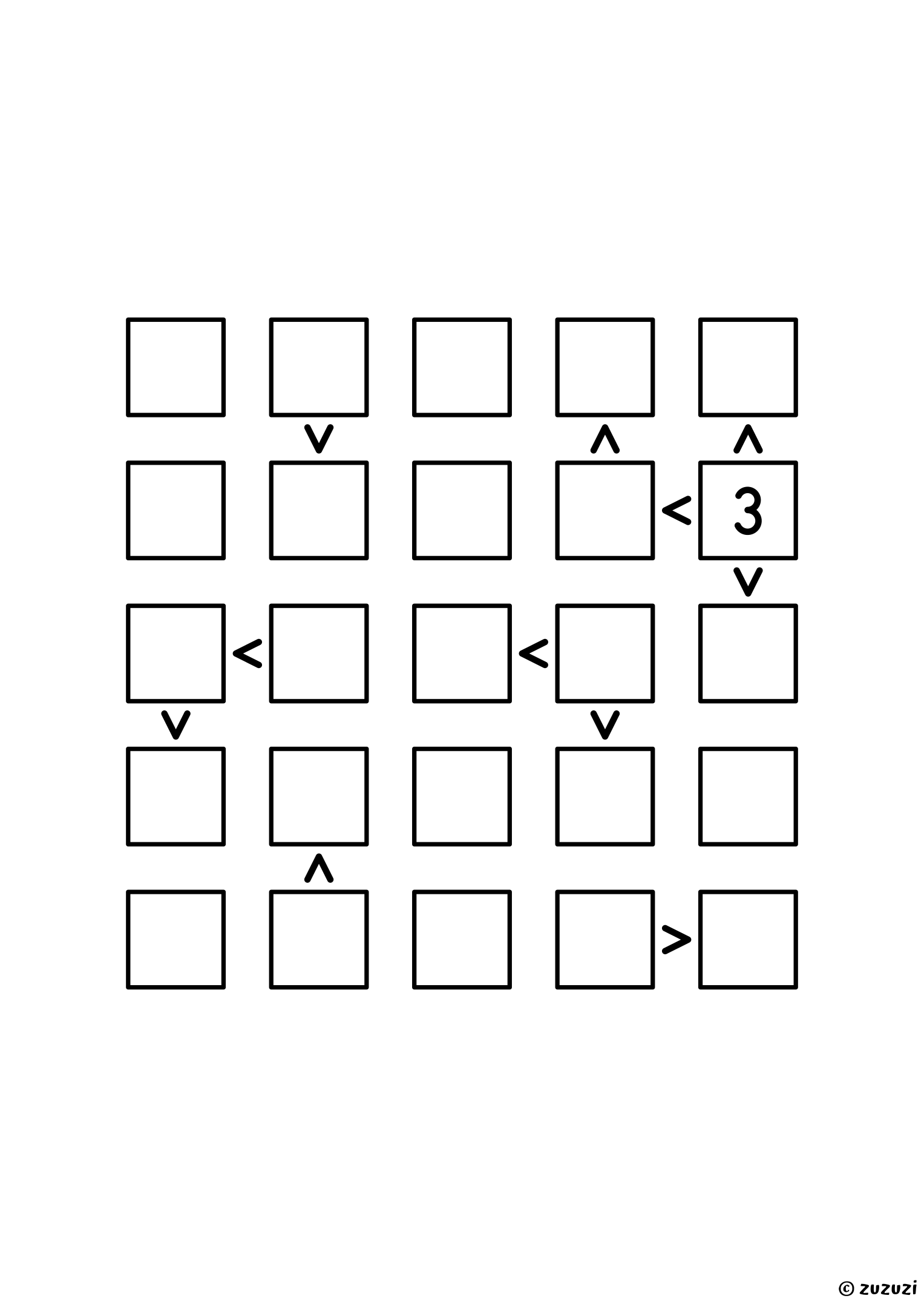5x5 futoshiki with one given digit and eleven inequality signs; follow the longest chain of signs first. Puzzle 2 of 8.