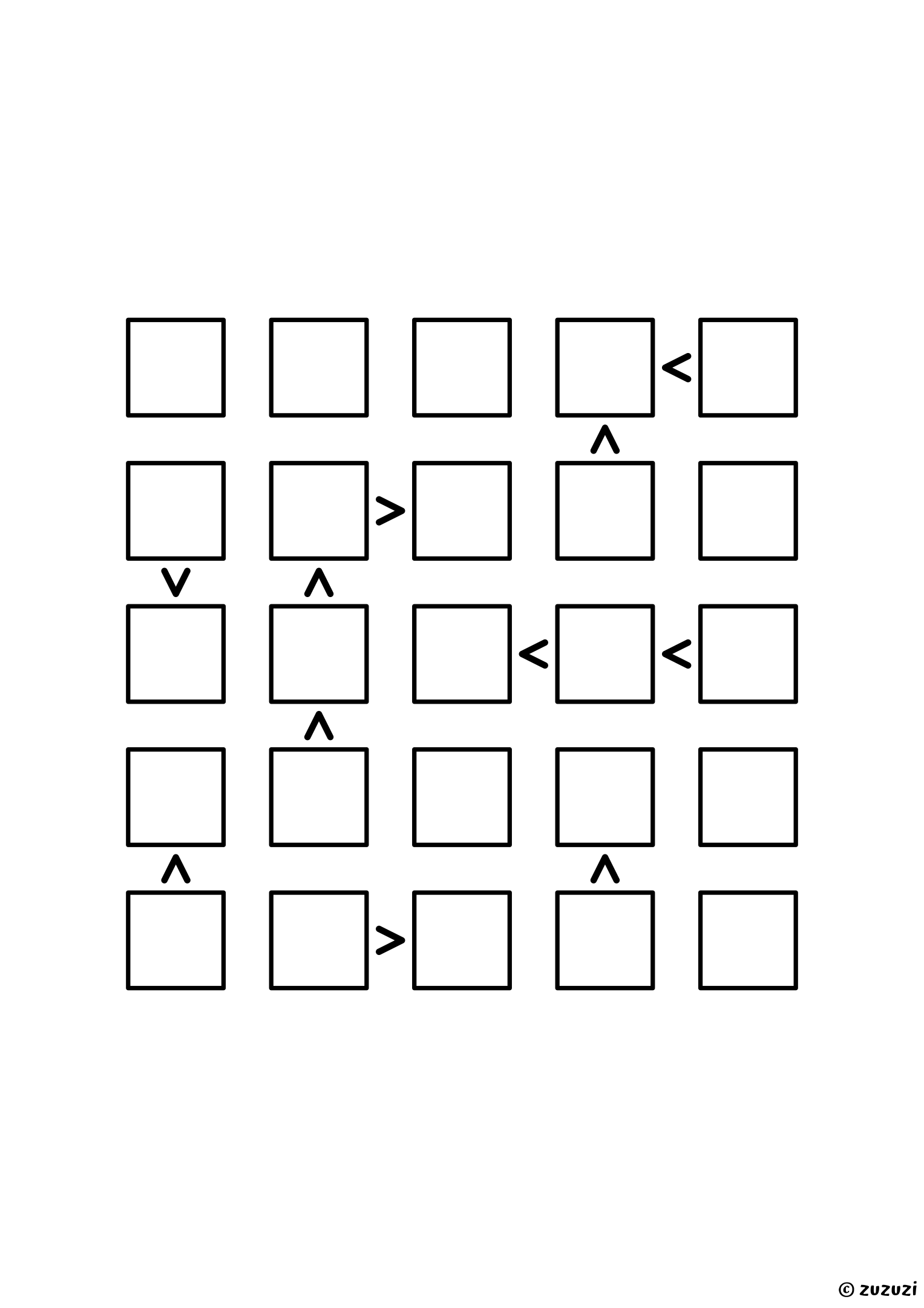 5x5 futoshiki with eleven signs and no given digit at all: the signs alone fix all twenty-five cells. Puzzle 3 of 8.