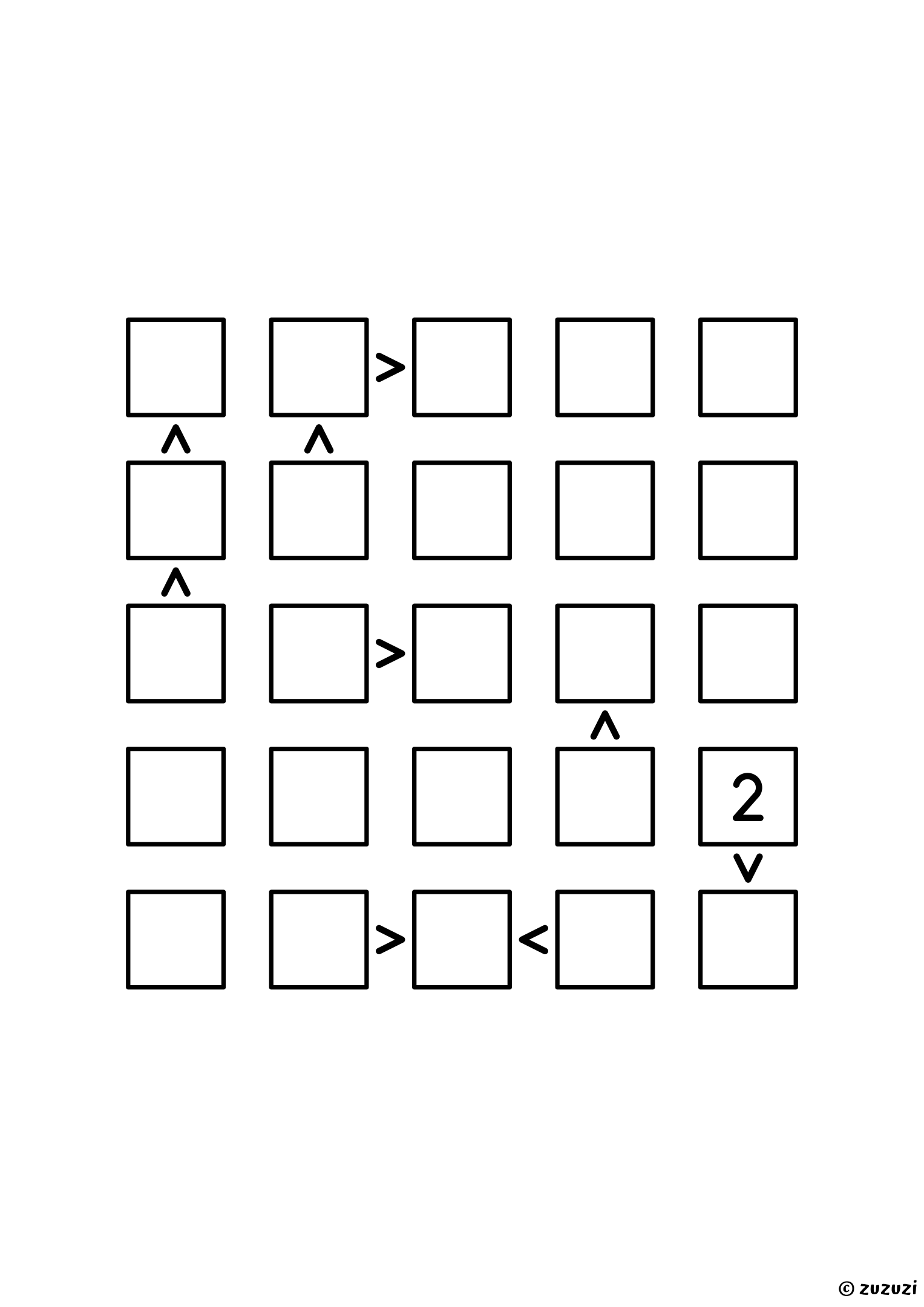 5x5 futoshiki with one given digit and nine signs, a mid-weight grid for the middle of the set. Puzzle 5 of 8.
