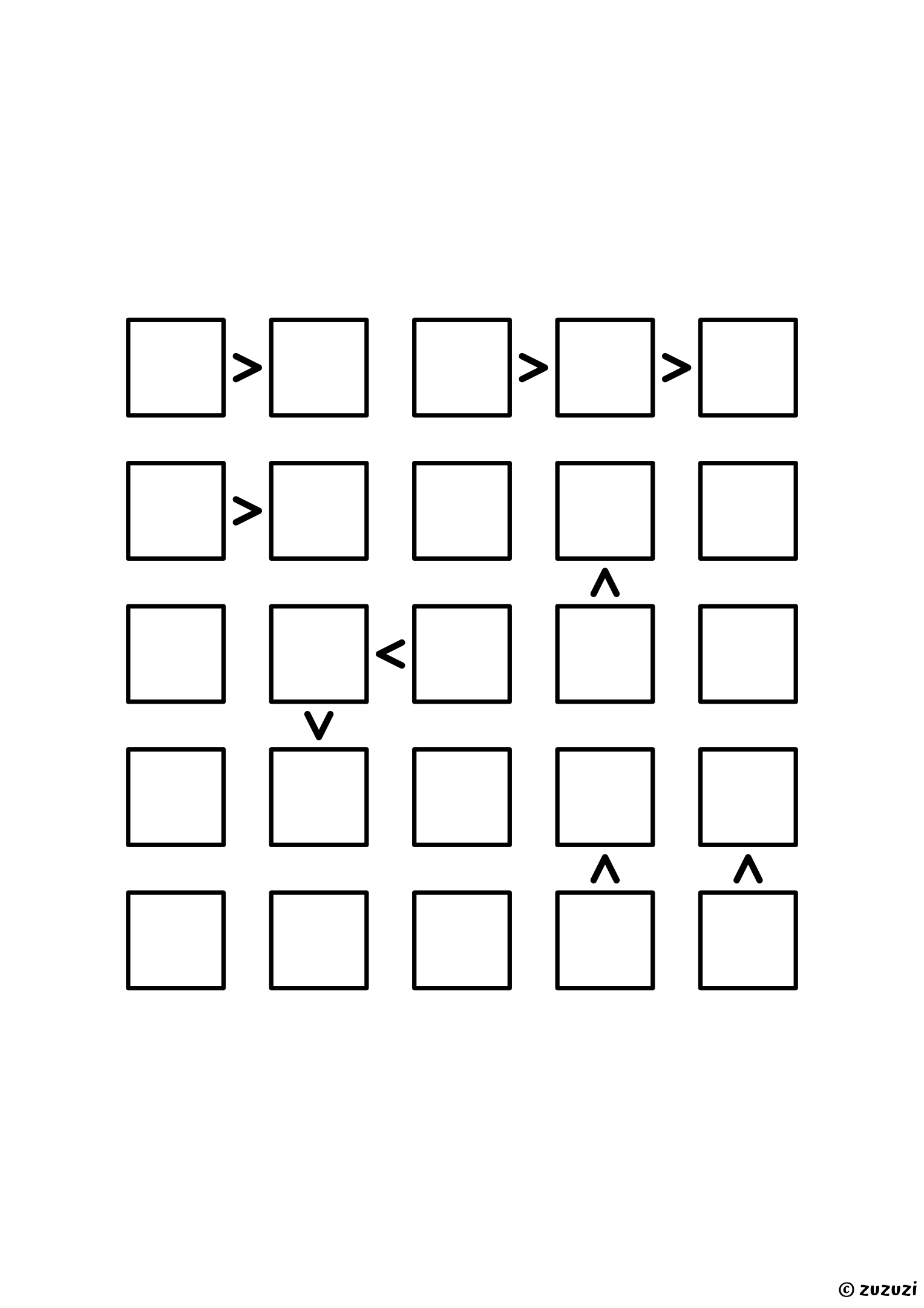 Intermediate 5x5 futoshiki puzzle with inequality signs between neighboring cells. Digits 1 to 5, one solution. Variant 1.