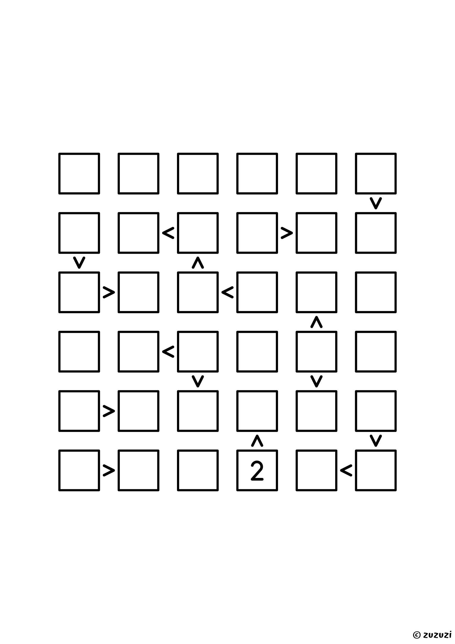 6x6 futoshiki with one given digit and sixteen signs, a steady grid for the second half of the set. Puzzle 7 of 8.