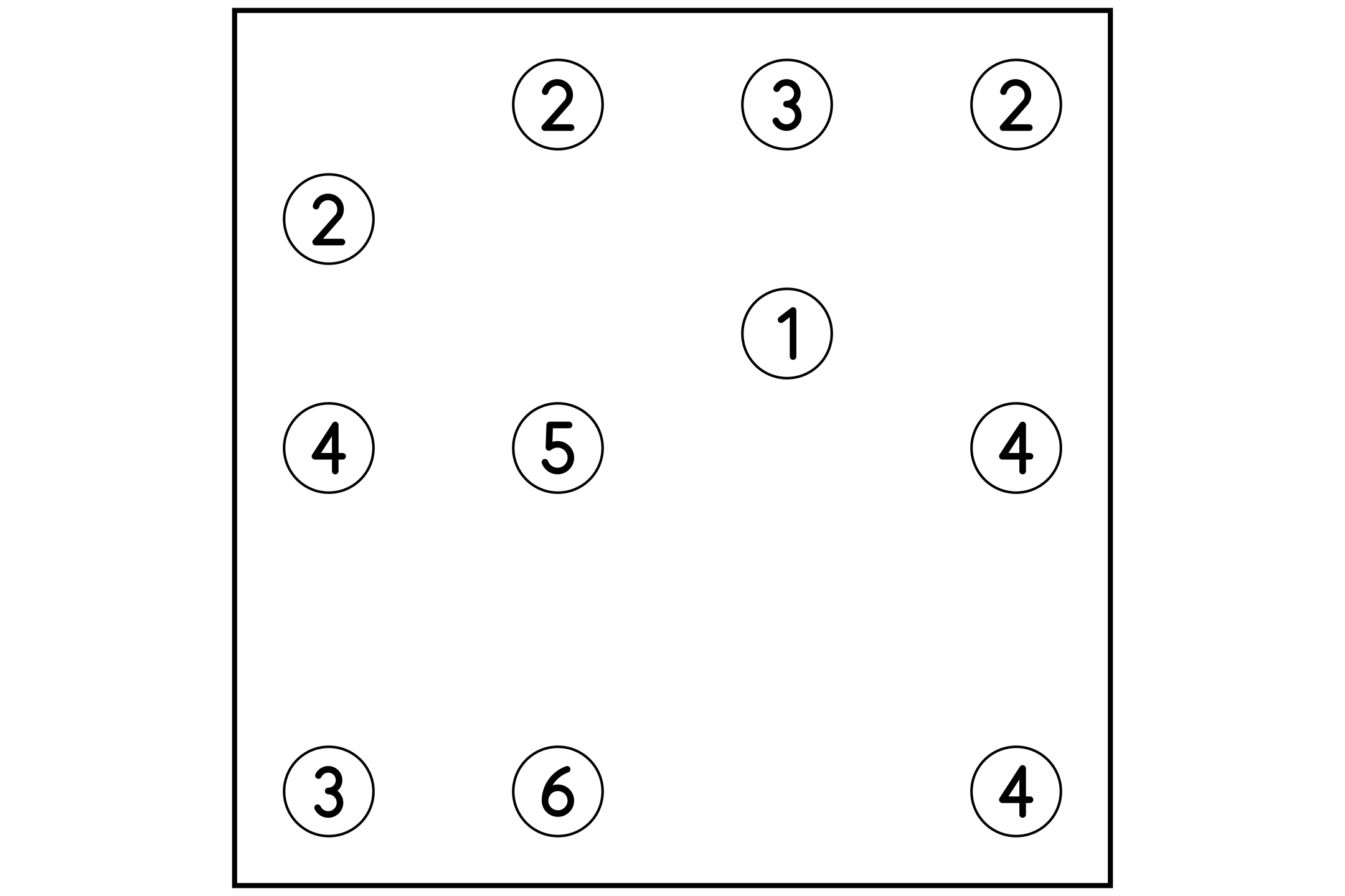 A 7x7 hashi puzzle with about a dozen numbered islands on a white page.