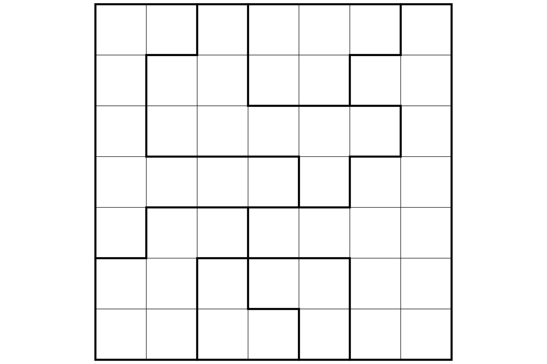 A 7x7 star battle grid with seven regions outlined in thick lines.