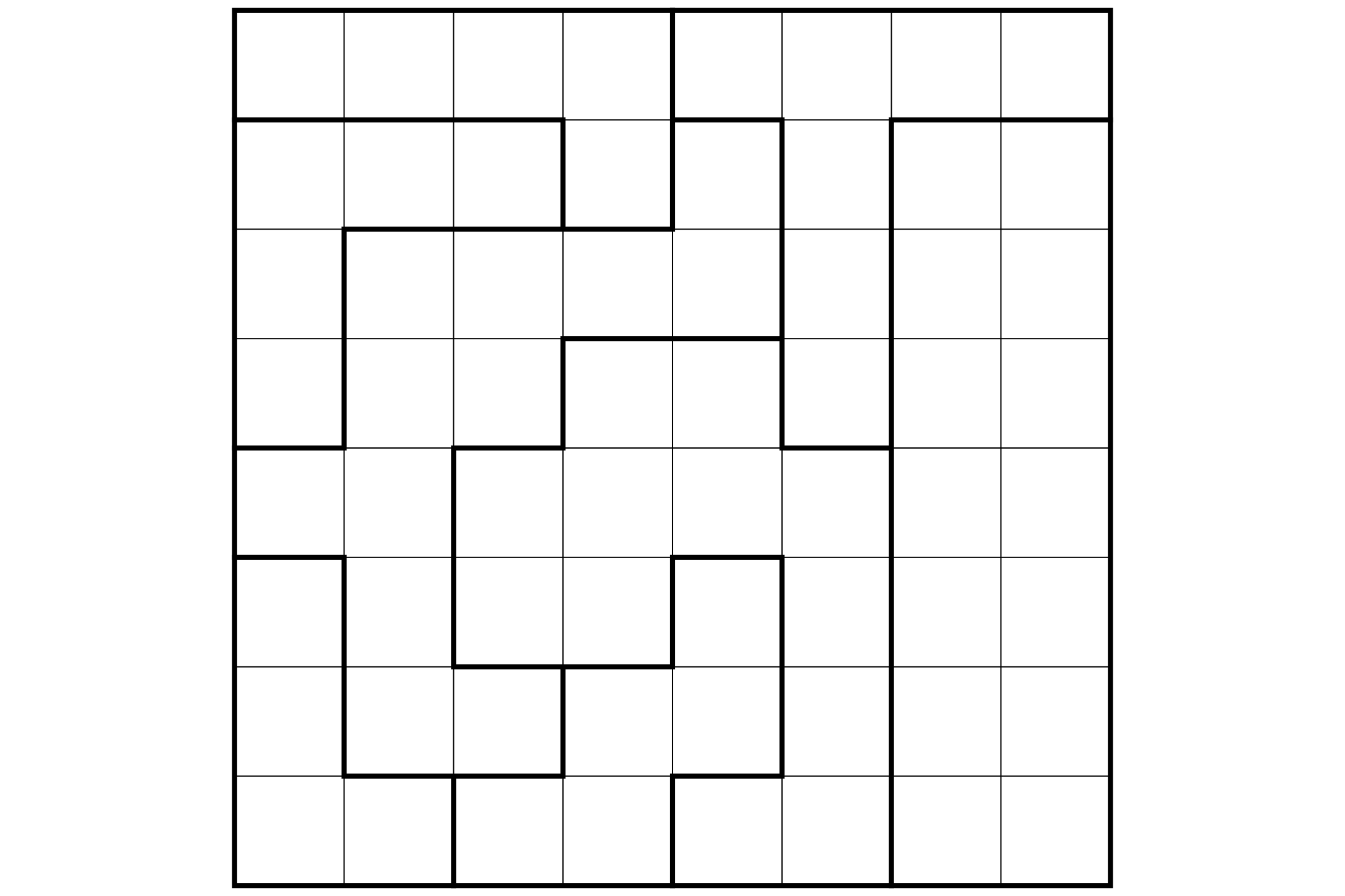An 8x8 star battle grid with eight regions outlined by thick lines.