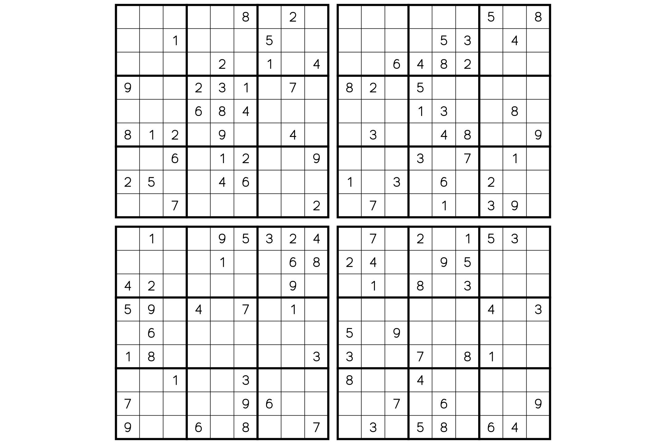 Four medium 9x9 sudoku puzzles on one page, printed in black and white.