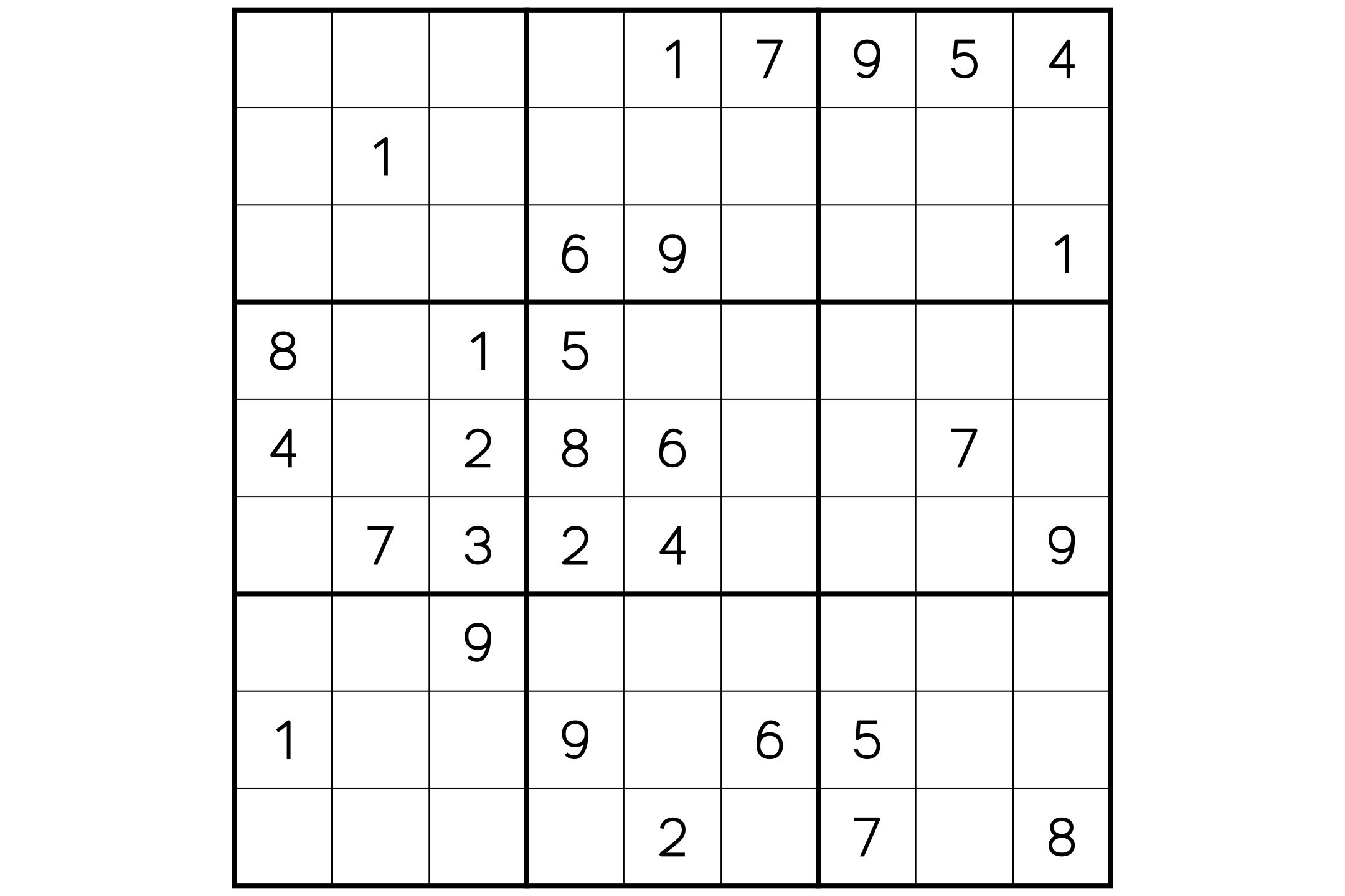 A medium 9x9 sudoku puzzle with some digits already in place, printed in black and white.