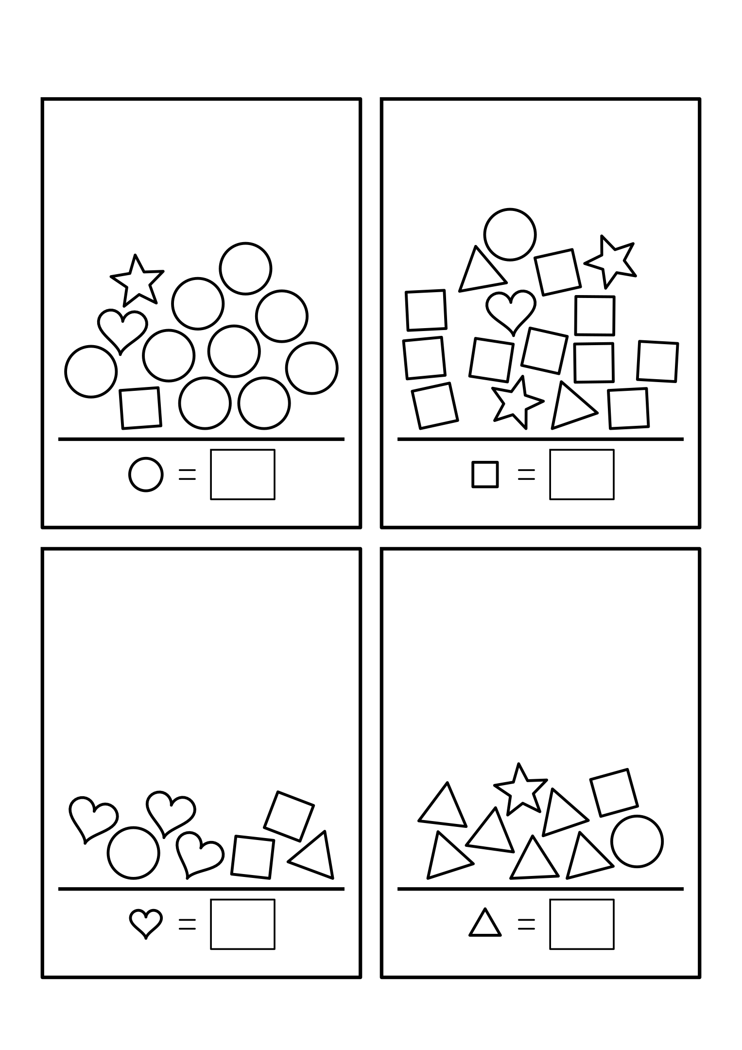 Shapes to count from 3 to 10, mixed into a heap of other kinds. Variant 1.