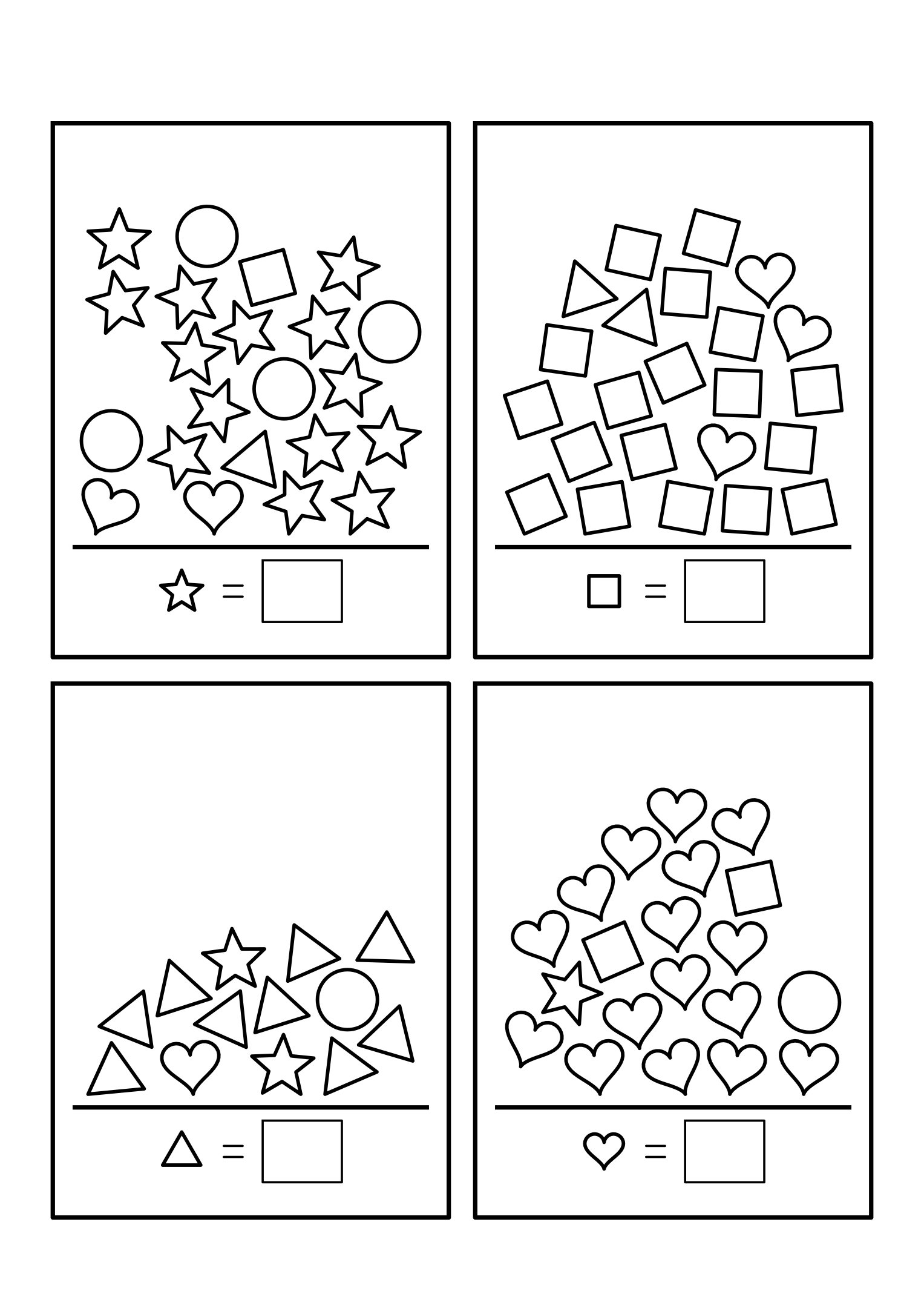 Between 8 and 20 shapes to pick out of a mixed heap and count. Variant 1.