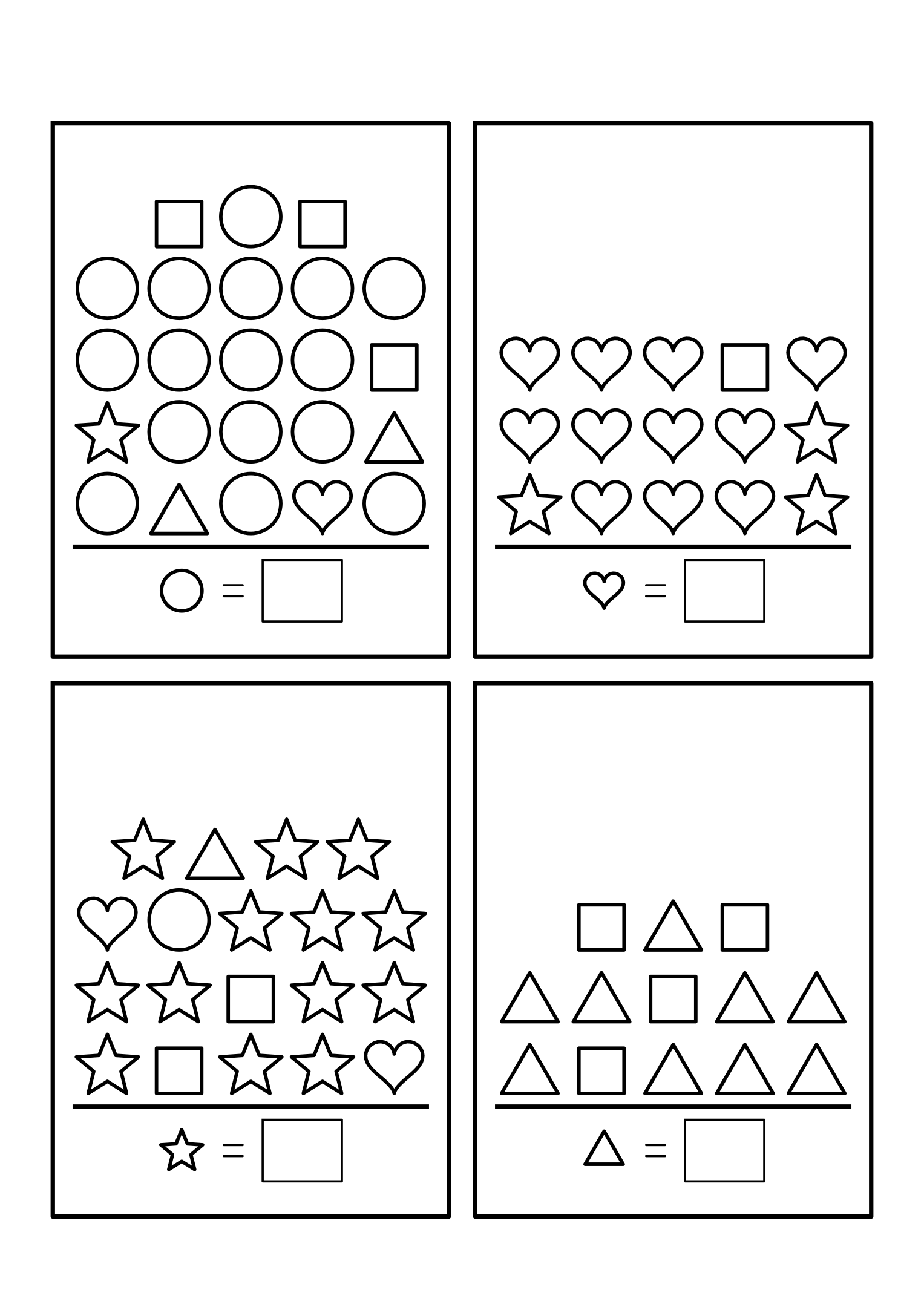 Between 8 and 20 shapes to pick out of mixed rows and count. Variant 1.