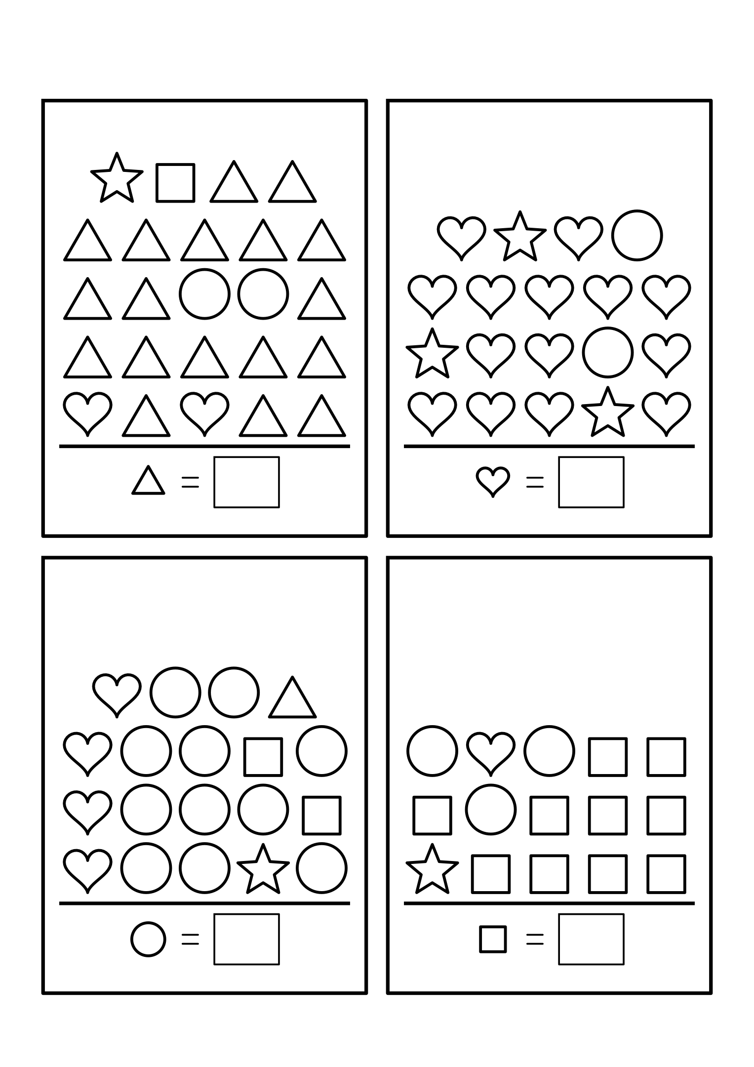 Counting to 20 with mixed shapes in rows: find the kind shown beside each box, then count it. Sheet 11.