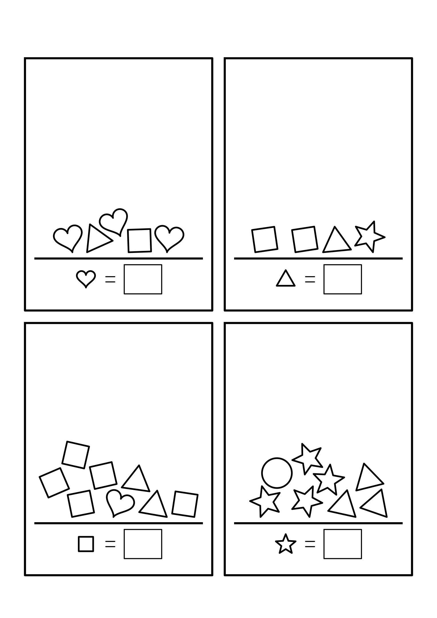 Up to five shapes of one kind hidden in a mixed heap. Variant 1.