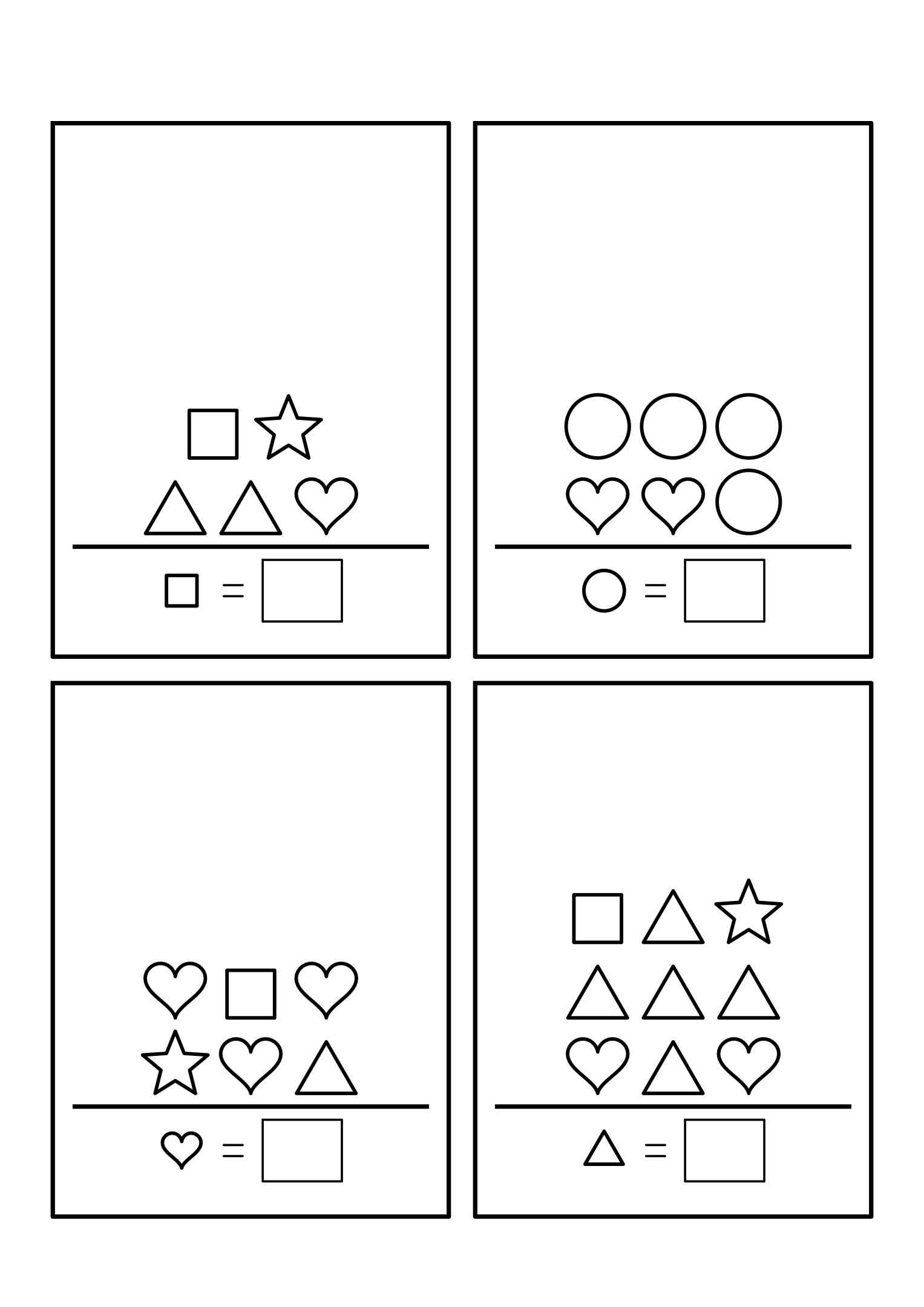 Up to five shapes of one kind among other shapes, set in rows. Variant 1.