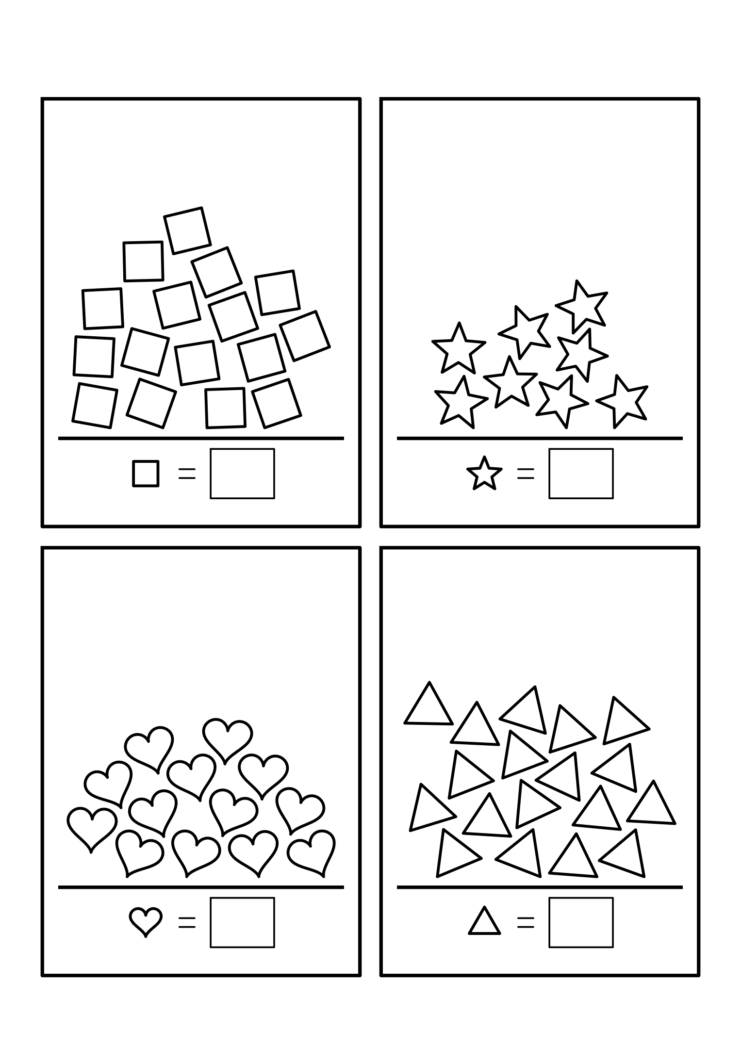 Four exercises counting 8 to 20 shapes from a crowded heap. Variant 2.