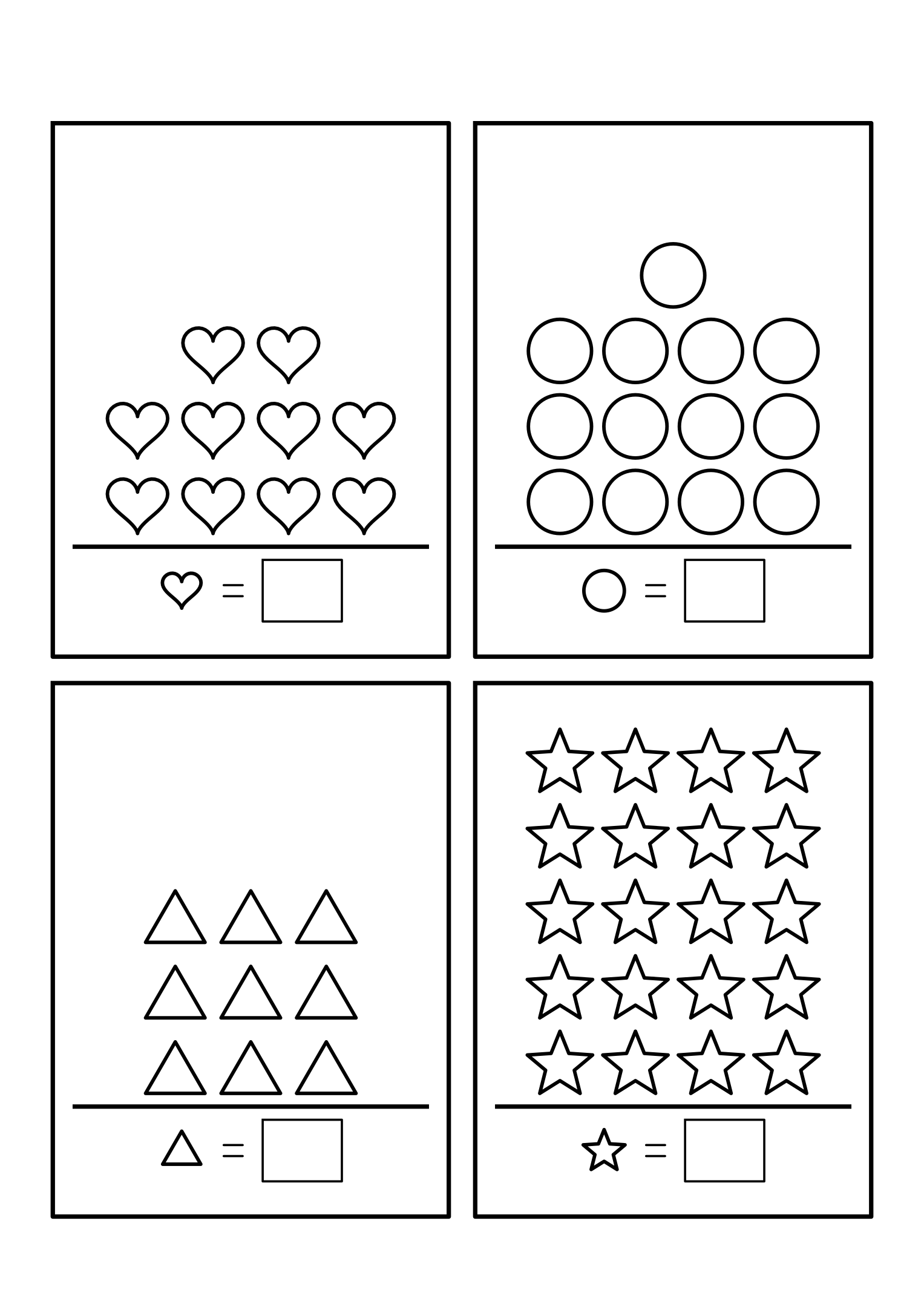 Four exercises counting 8 to 20 shapes arranged in rows, with two-digit totals. Variant 1.