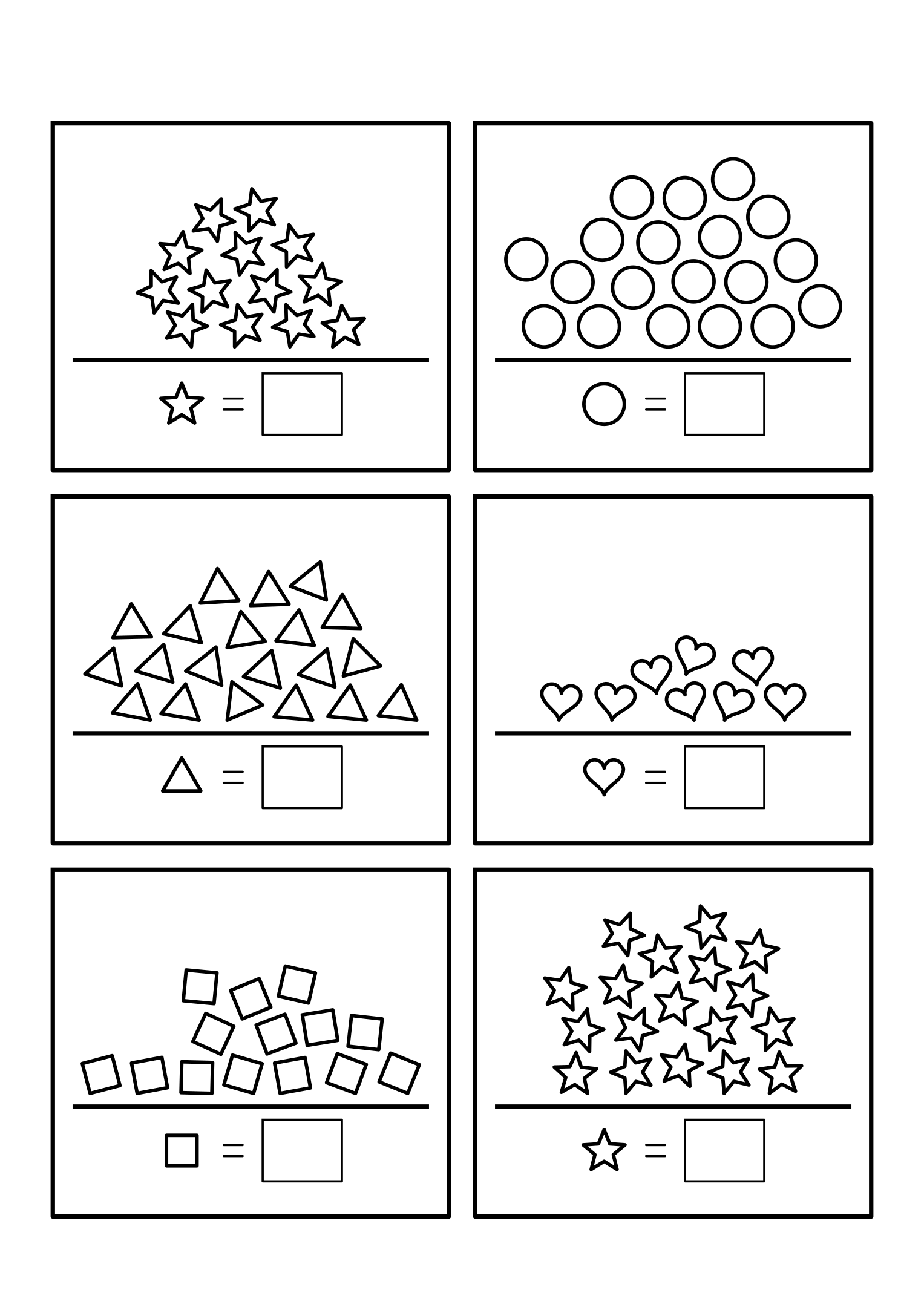 Six shelves with 8 to 20 small shapes each, heaped. Variant 1.
