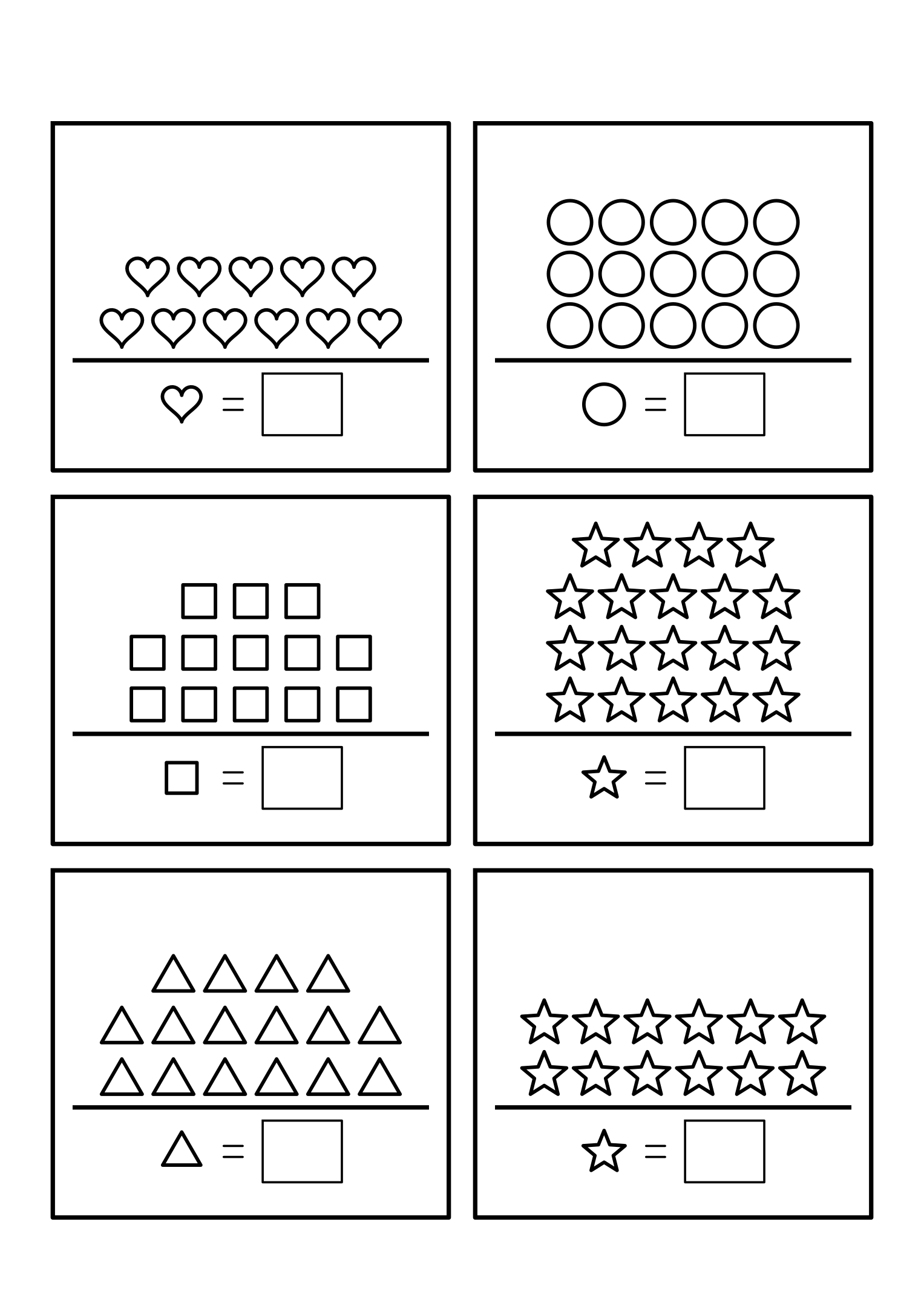 Six shelves with 8 to 20 small shapes each, in rows. Variant 1.