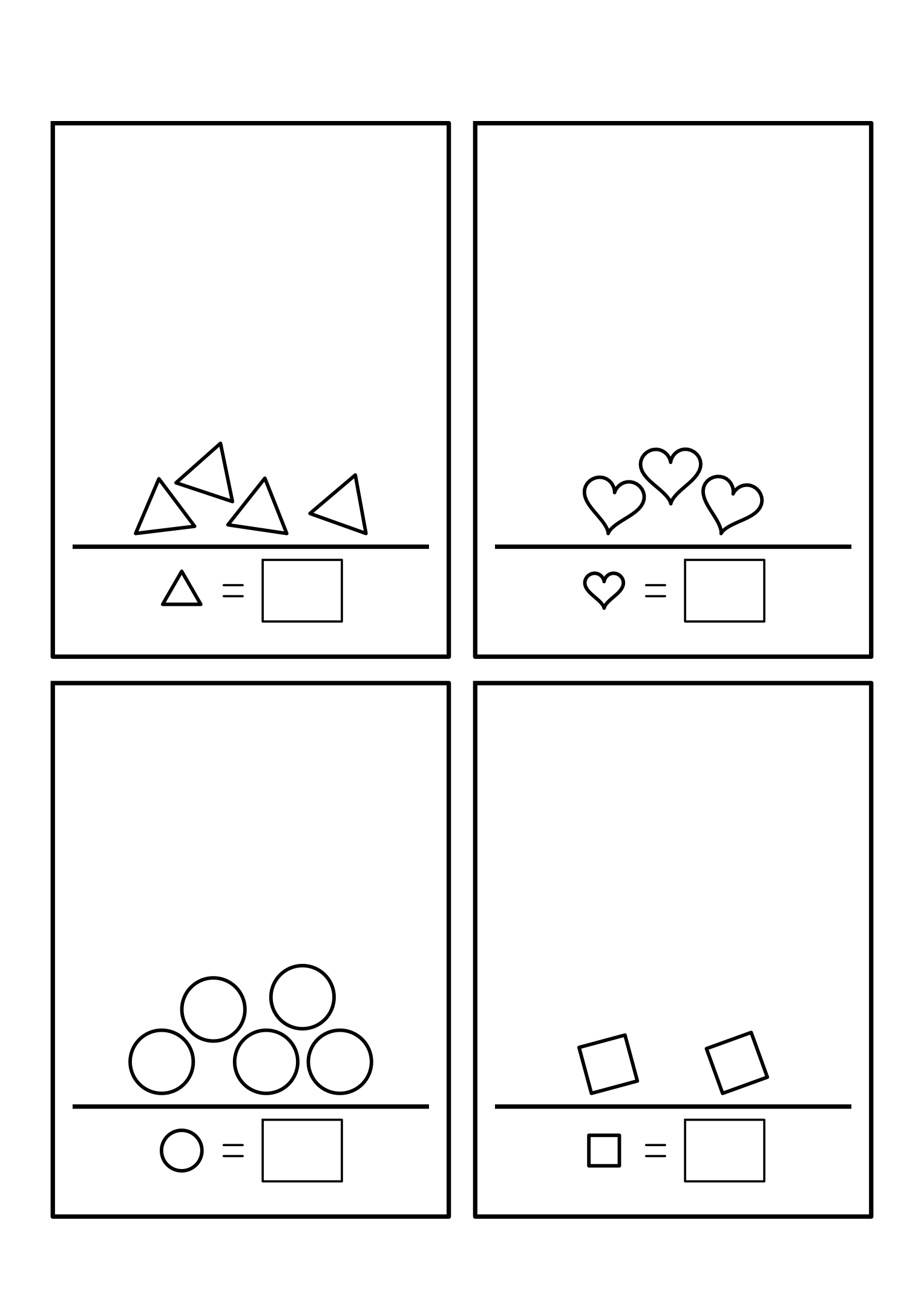 Four exercises with 1 to 5 shapes in a small heap on the shelf. Variant 2.