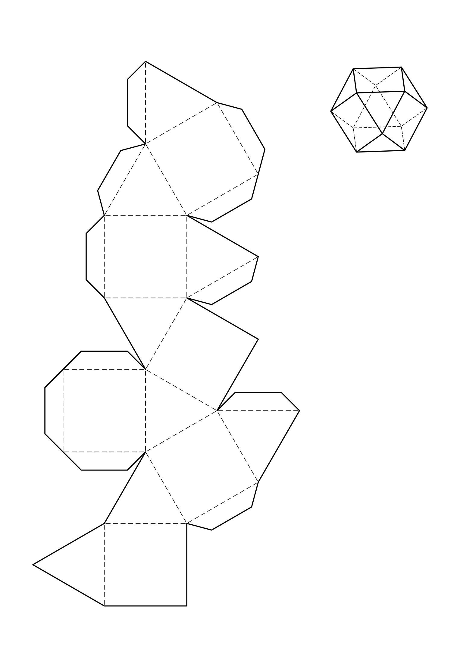 Cuboctahedron net: eight triangles and six squares, two of each meeting at every corner.