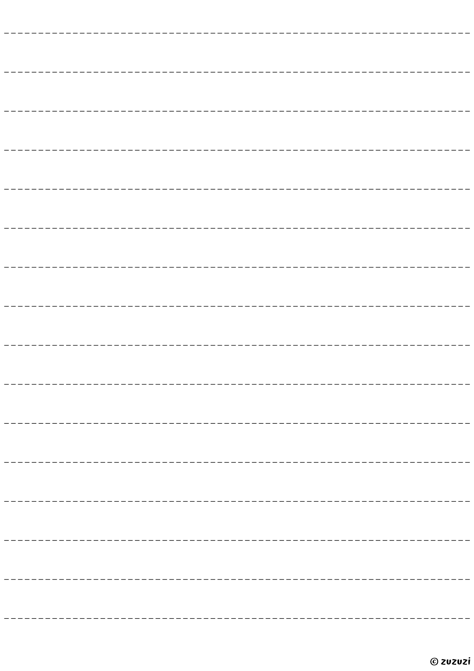 A light dashed paper layout for writing, journaling, or note-taking, featuring 16 horizontal dashed lines.