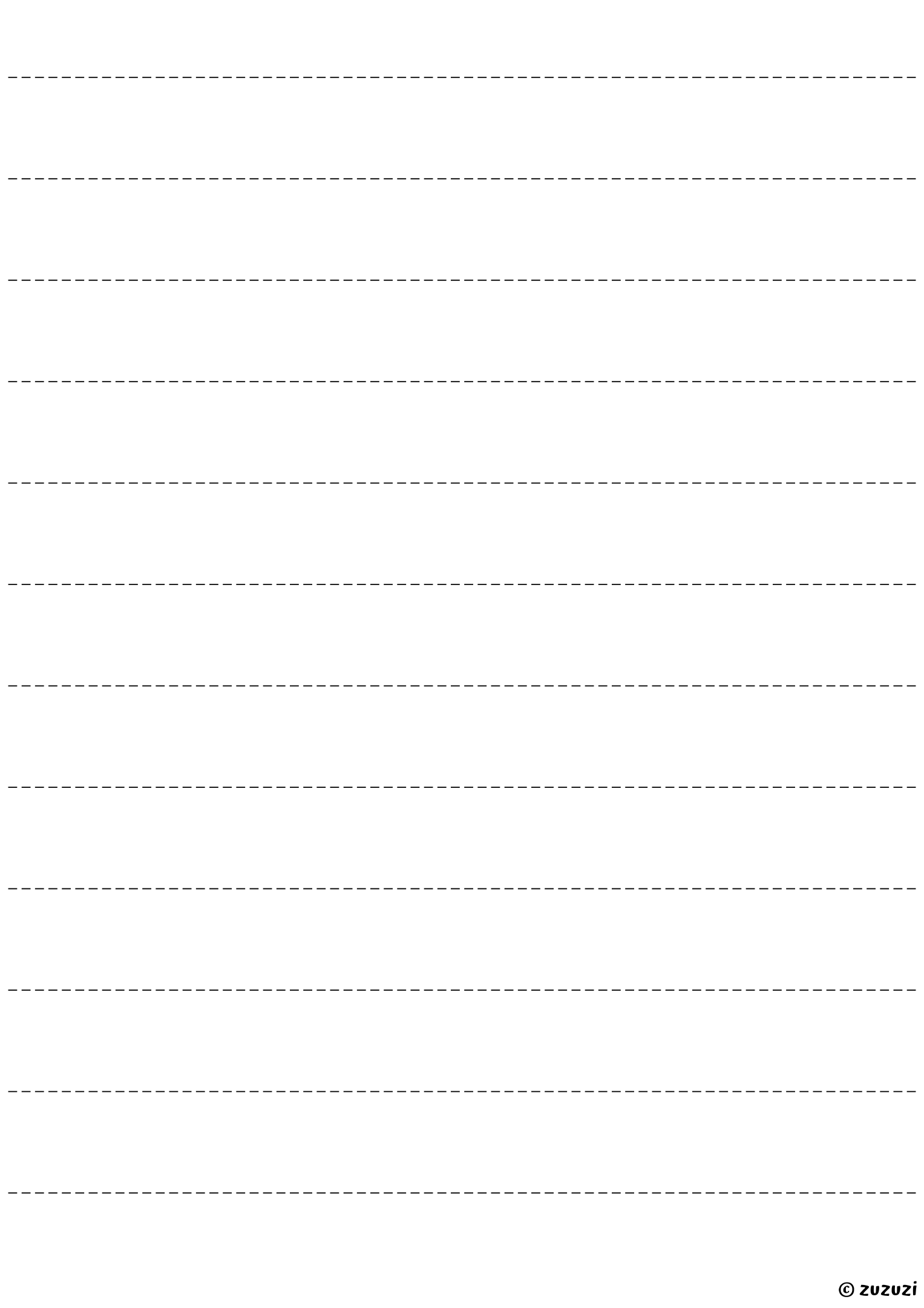 A light dashed paper layout for writing, journaling, or note-taking, featuring 12 horizontal dashed lines.