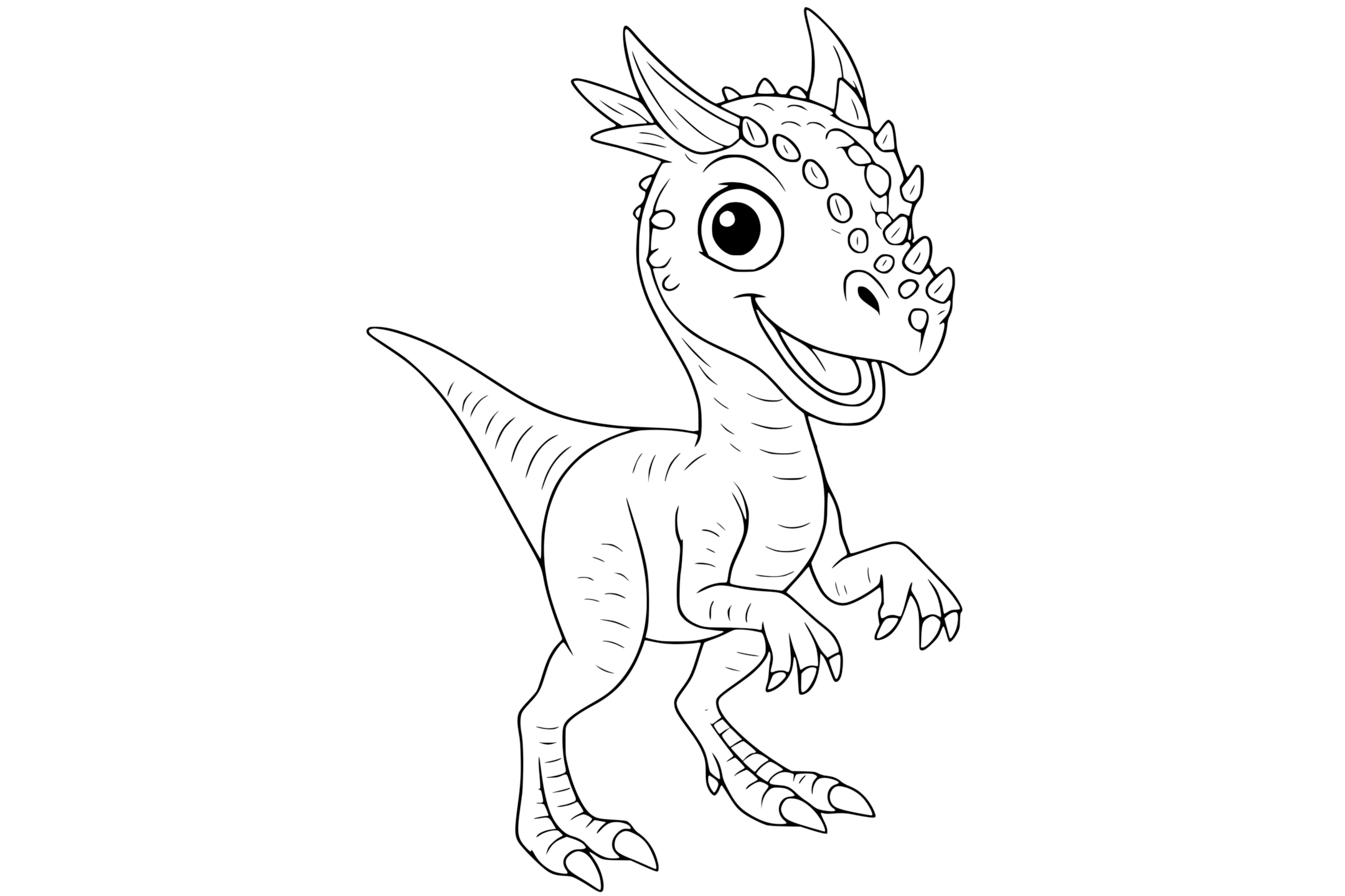 Dracorex Dinosaur with horns, bumpy head, small arms, and a long tail.