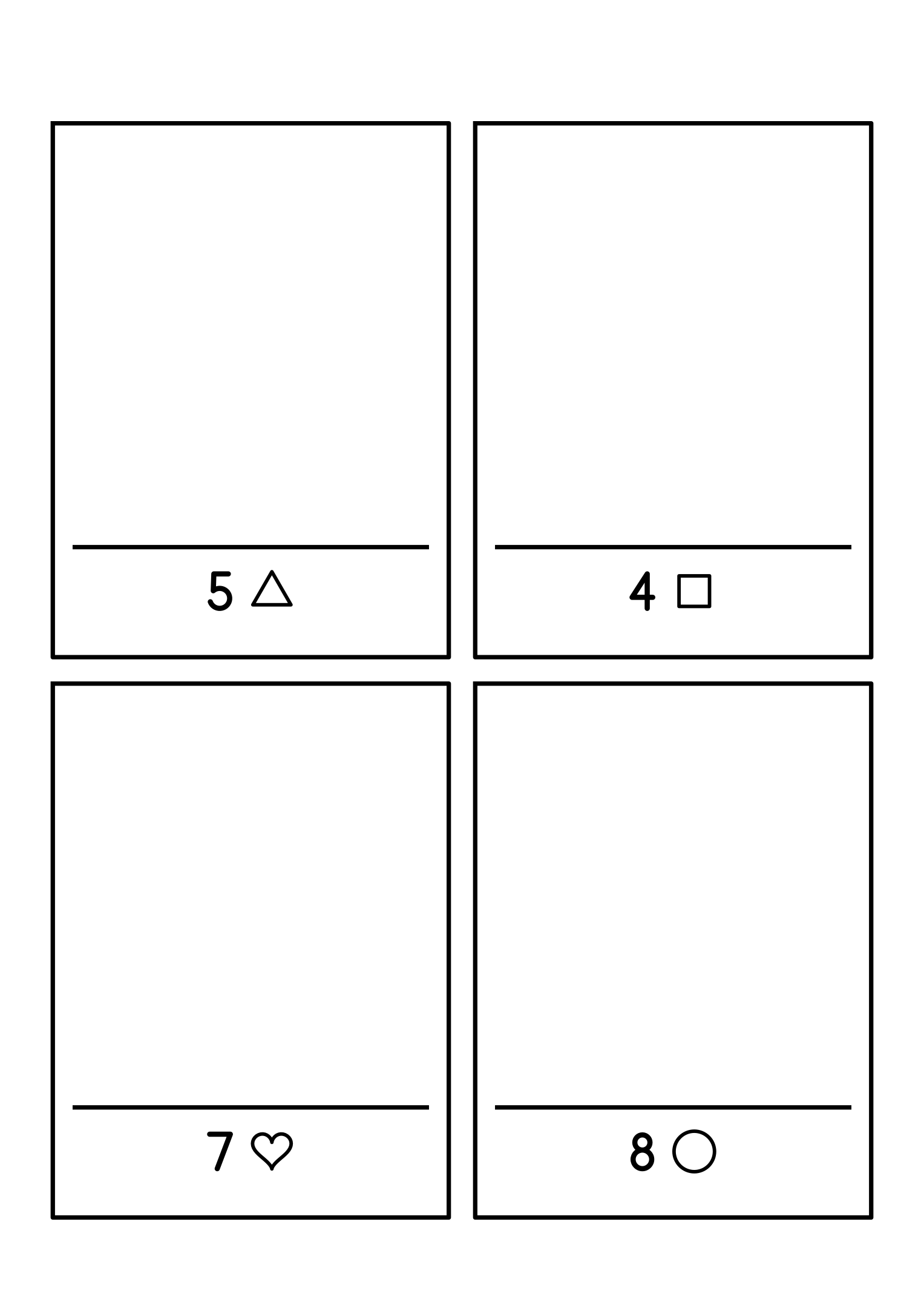 Four frames asking for 3 to 10 drawn shapes above each shelf. Variant 1.