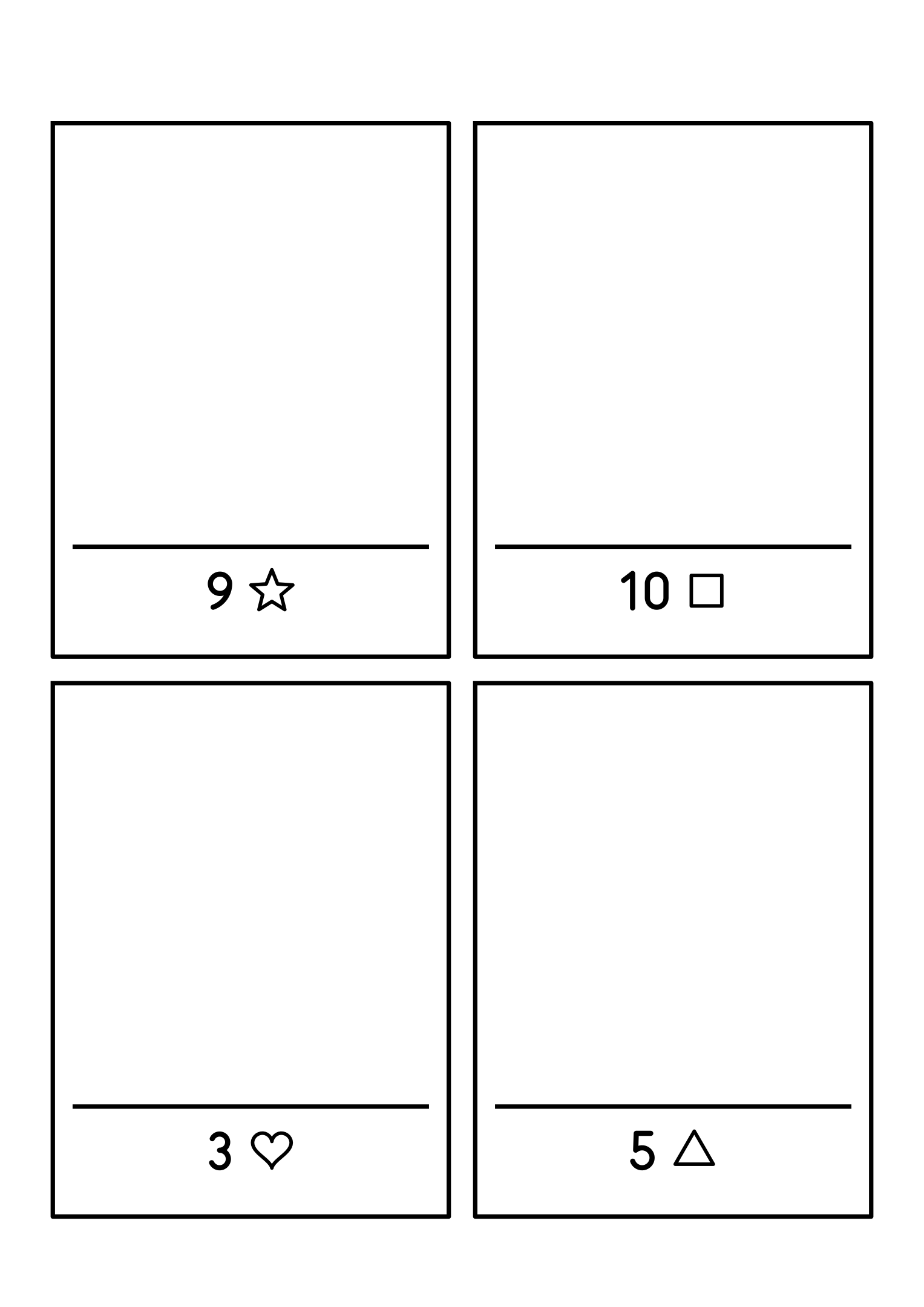 Four frames asking for 3 to 10 drawn shapes above each shelf. Variant 2.