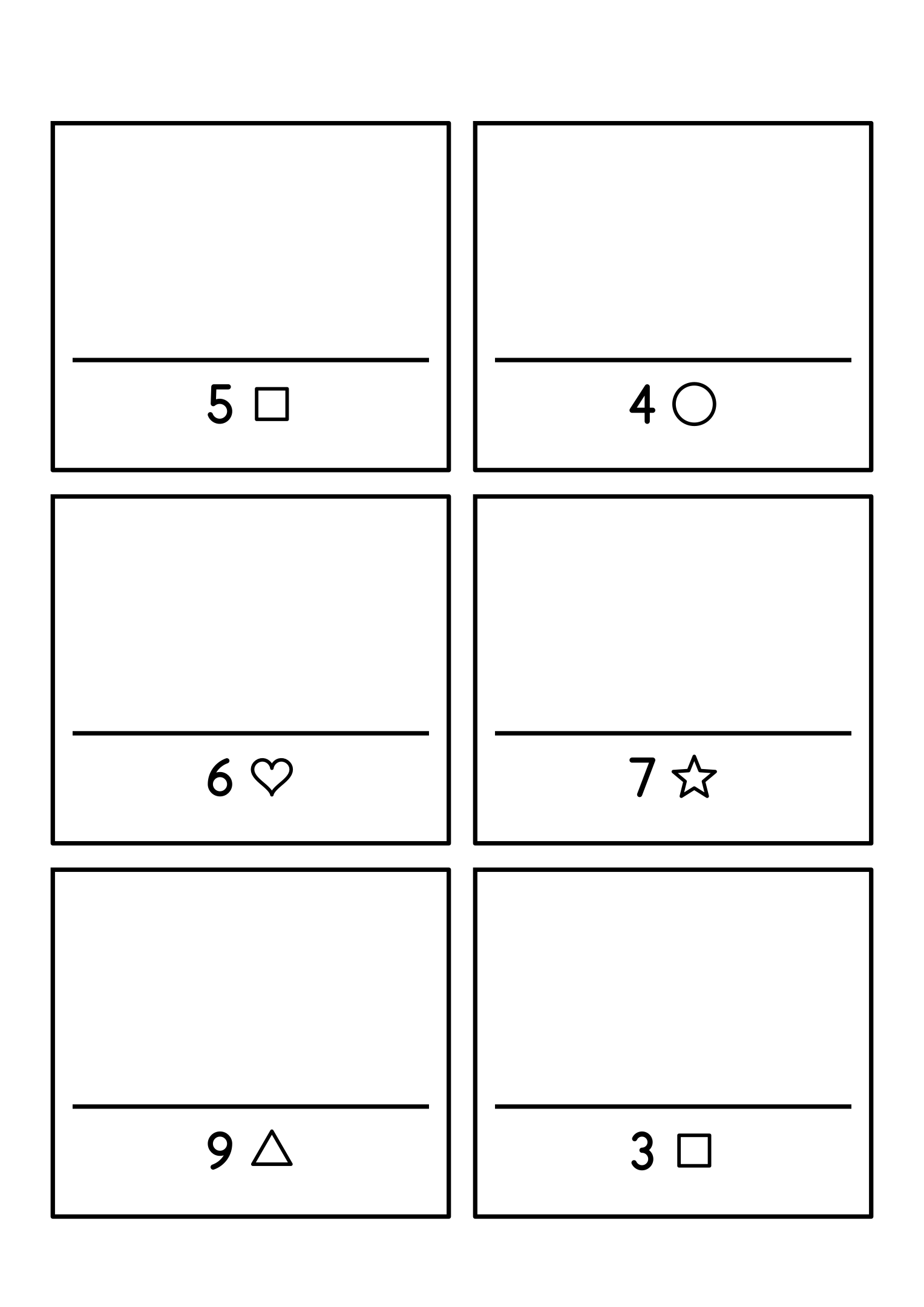 Six compact frames, each with a number from 3 to 10 to draw. Variant 2.