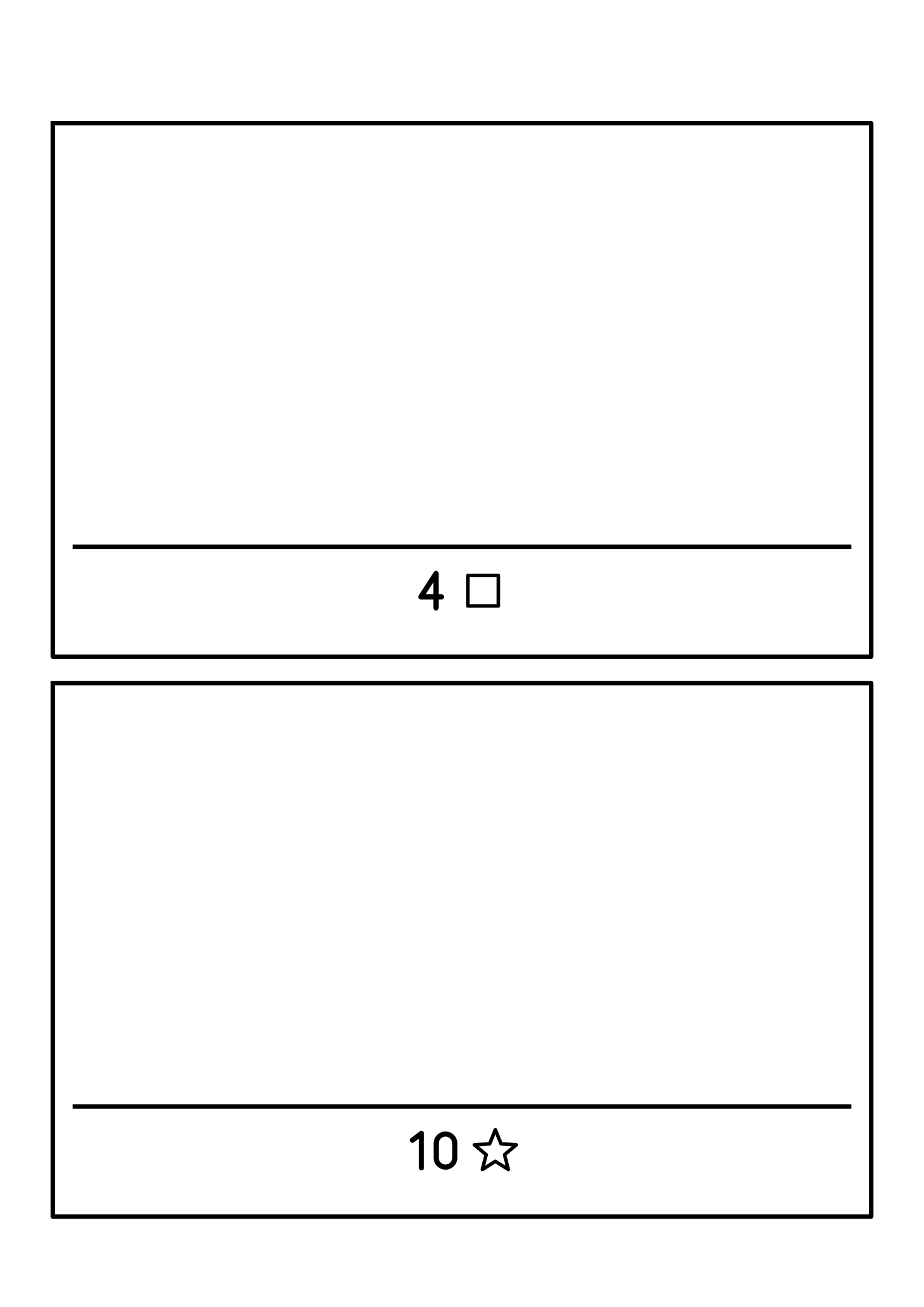 Drawing to 10: two large frames; read the number under each shelf and draw that many shapes. Sheet 17.