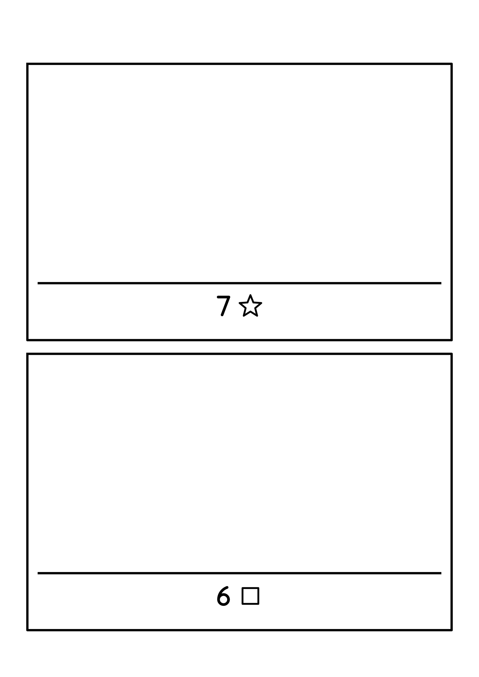 Drawing to 10: two large frames; read the number under each shelf and draw that many shapes. Sheet 18.