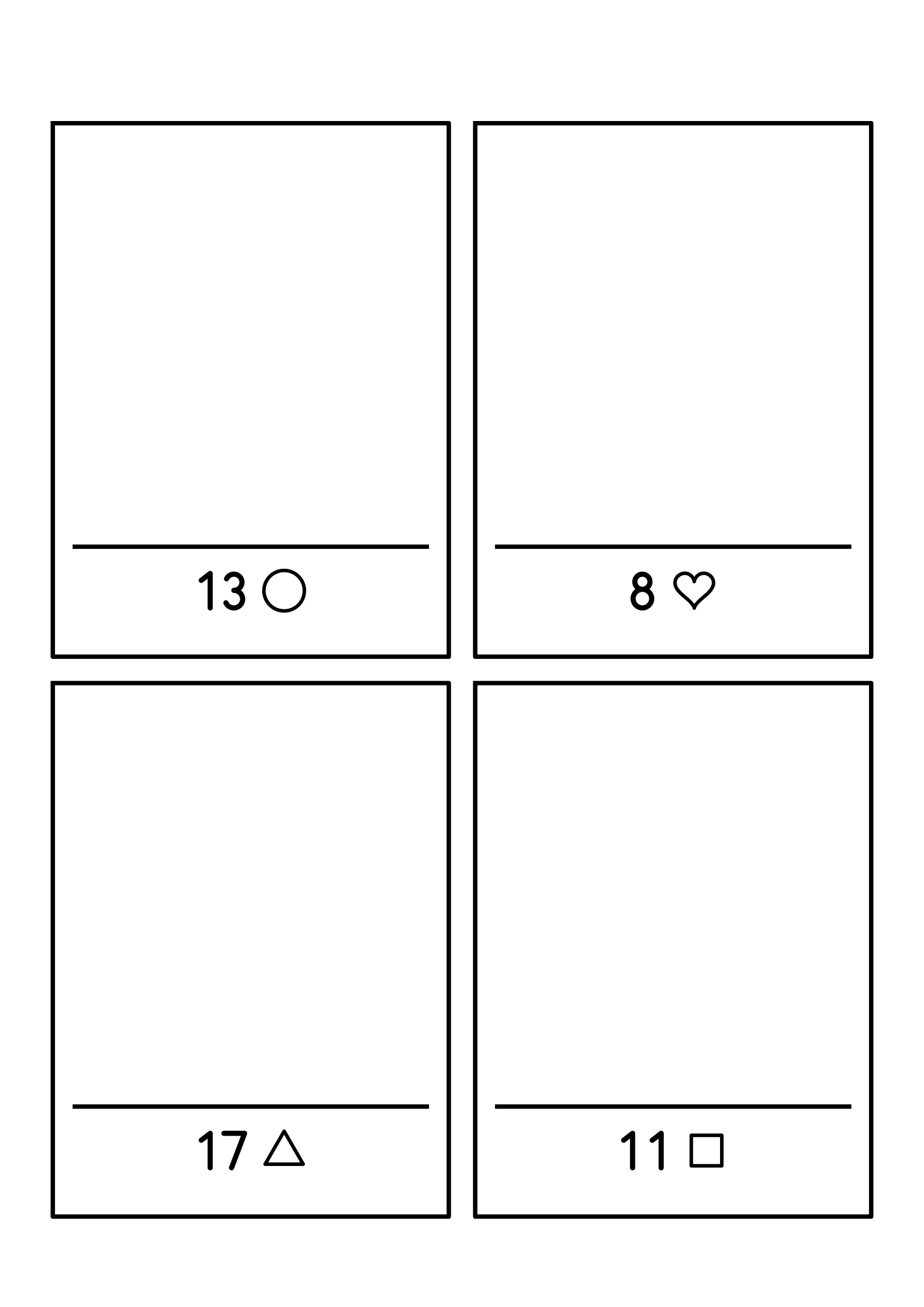 Four frames, each calling for 8 to 20 shapes drawn above the shelf. Variant 2.