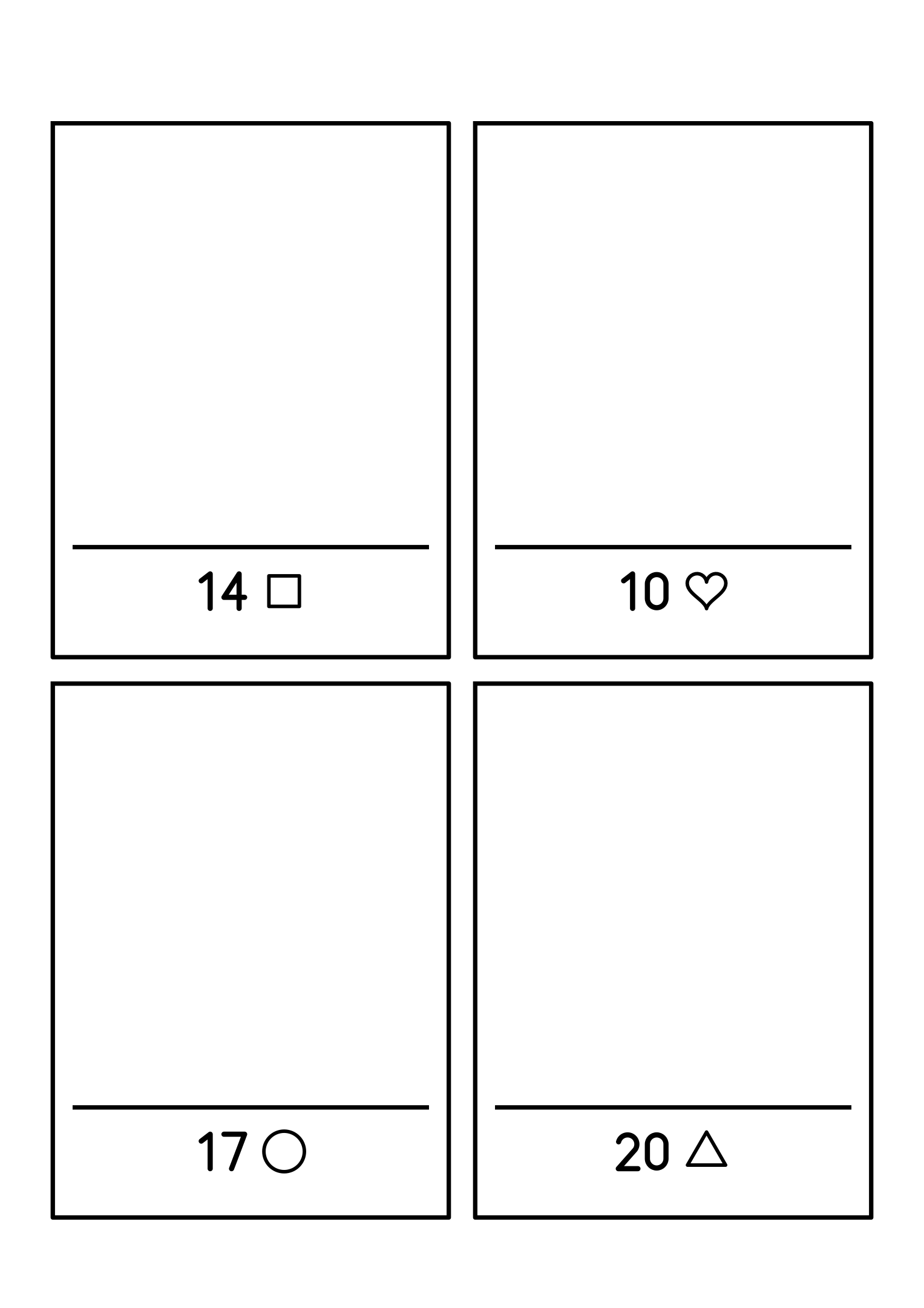 Drawing to 20: four frames, each asking for a number of shapes drawn above its shelf. Sheet 24.