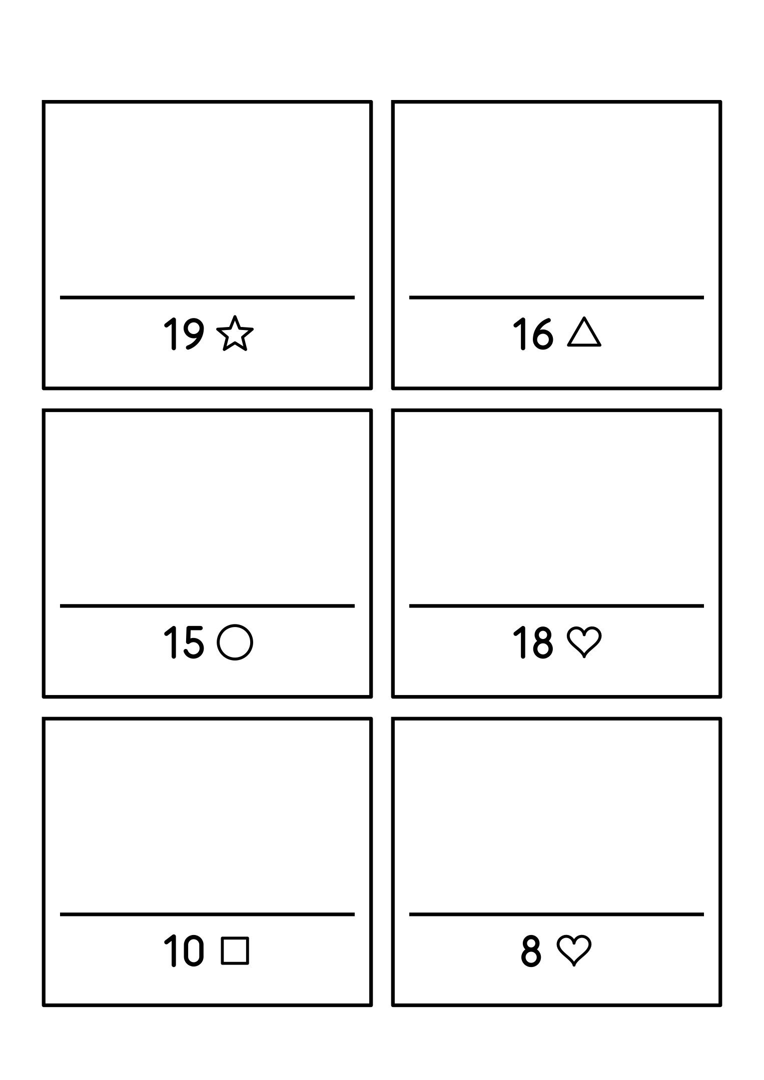 Six tight frames with numbers from 8 to 20, for neat small drawings. Variant 1.