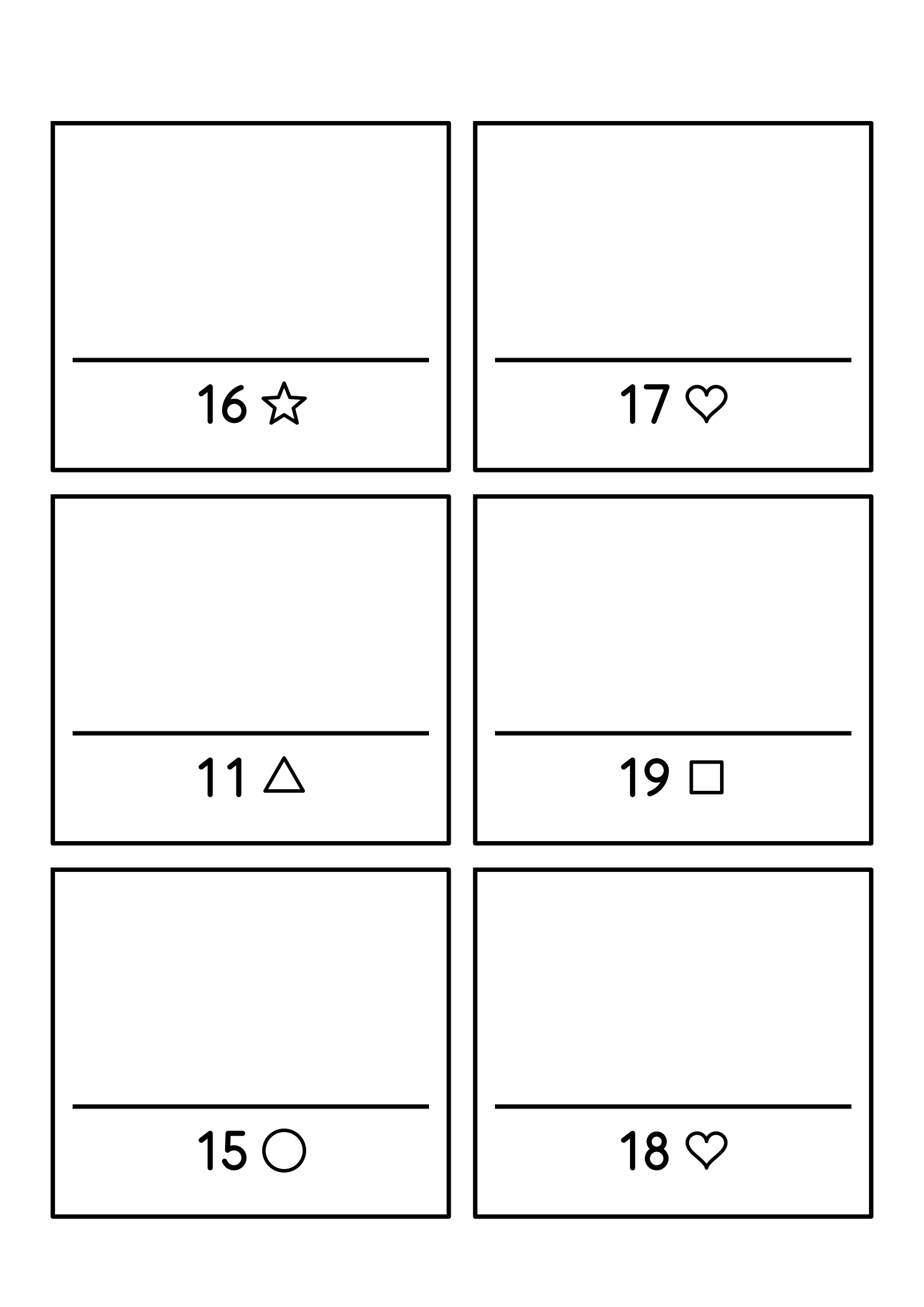 Six tight frames with numbers from 8 to 20, for neat small drawings. Variant 2.