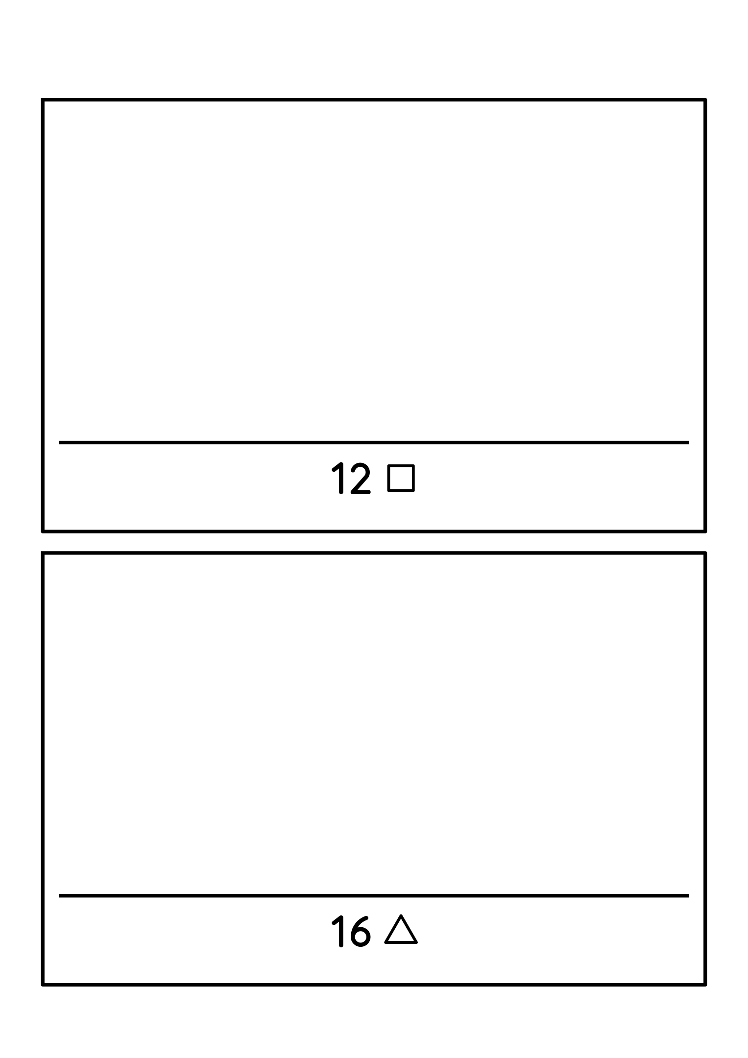 Two big frames for drawing 8 to 20 shapes, with room for groups. Variant 2.