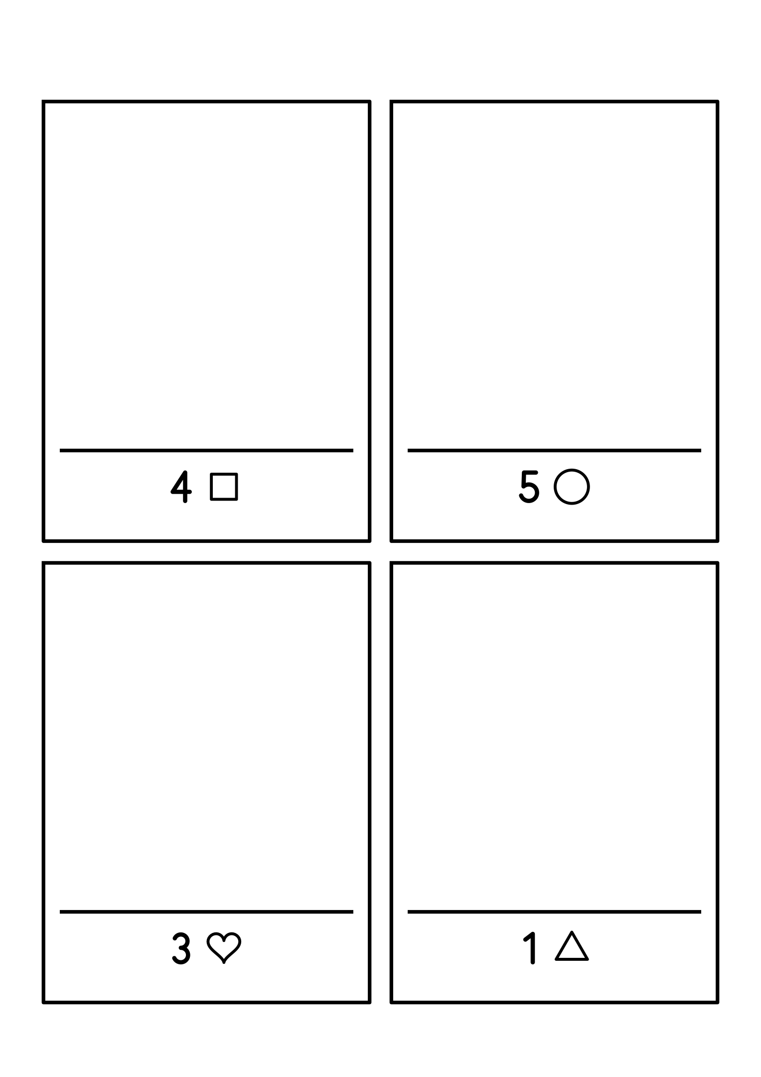 Drawing to 5: four frames, each asking for a number of shapes drawn above its shelf. Sheet 14.
