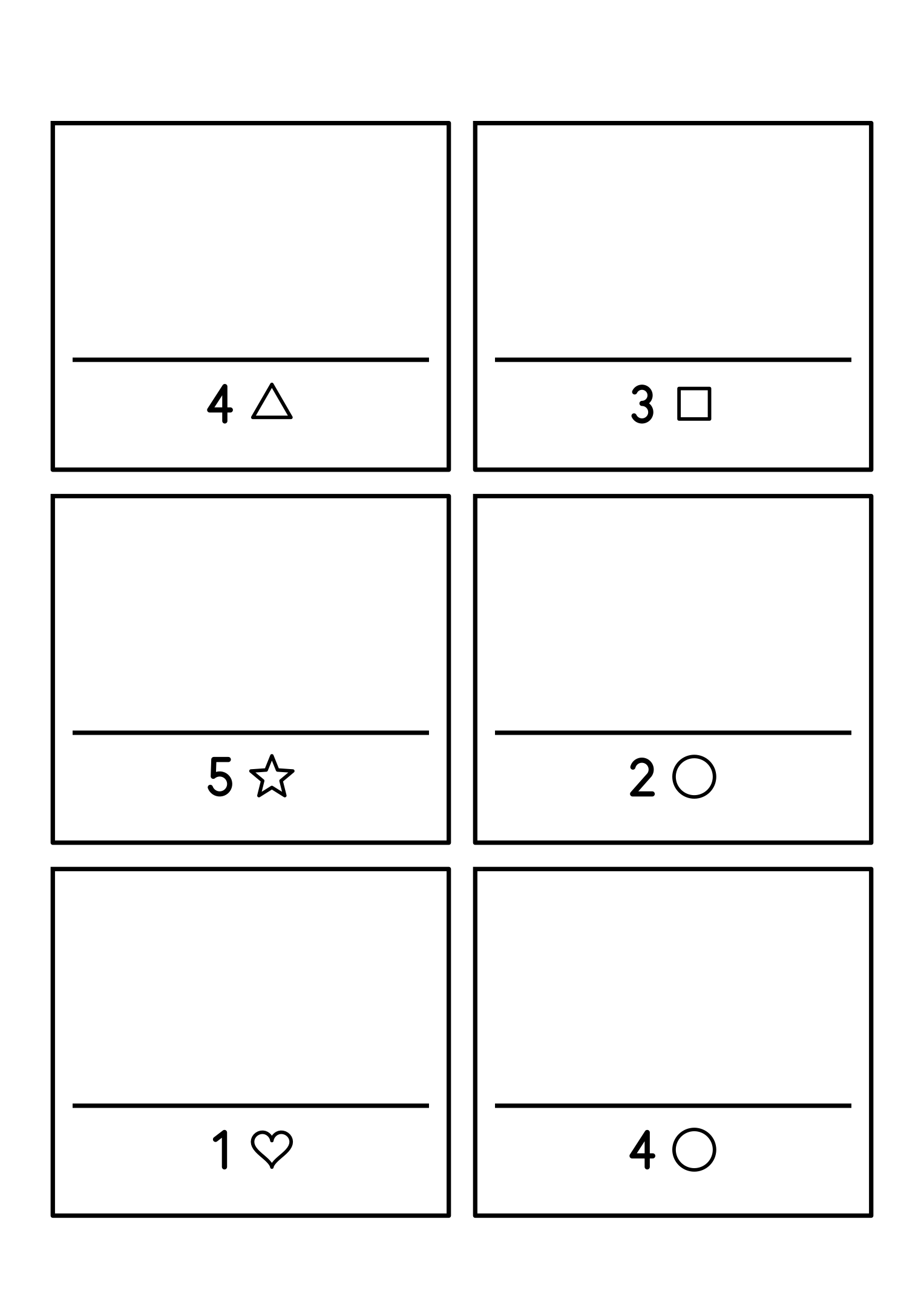 Six small frames, numbers 1 to 5 to turn into drawings. Variant 1.