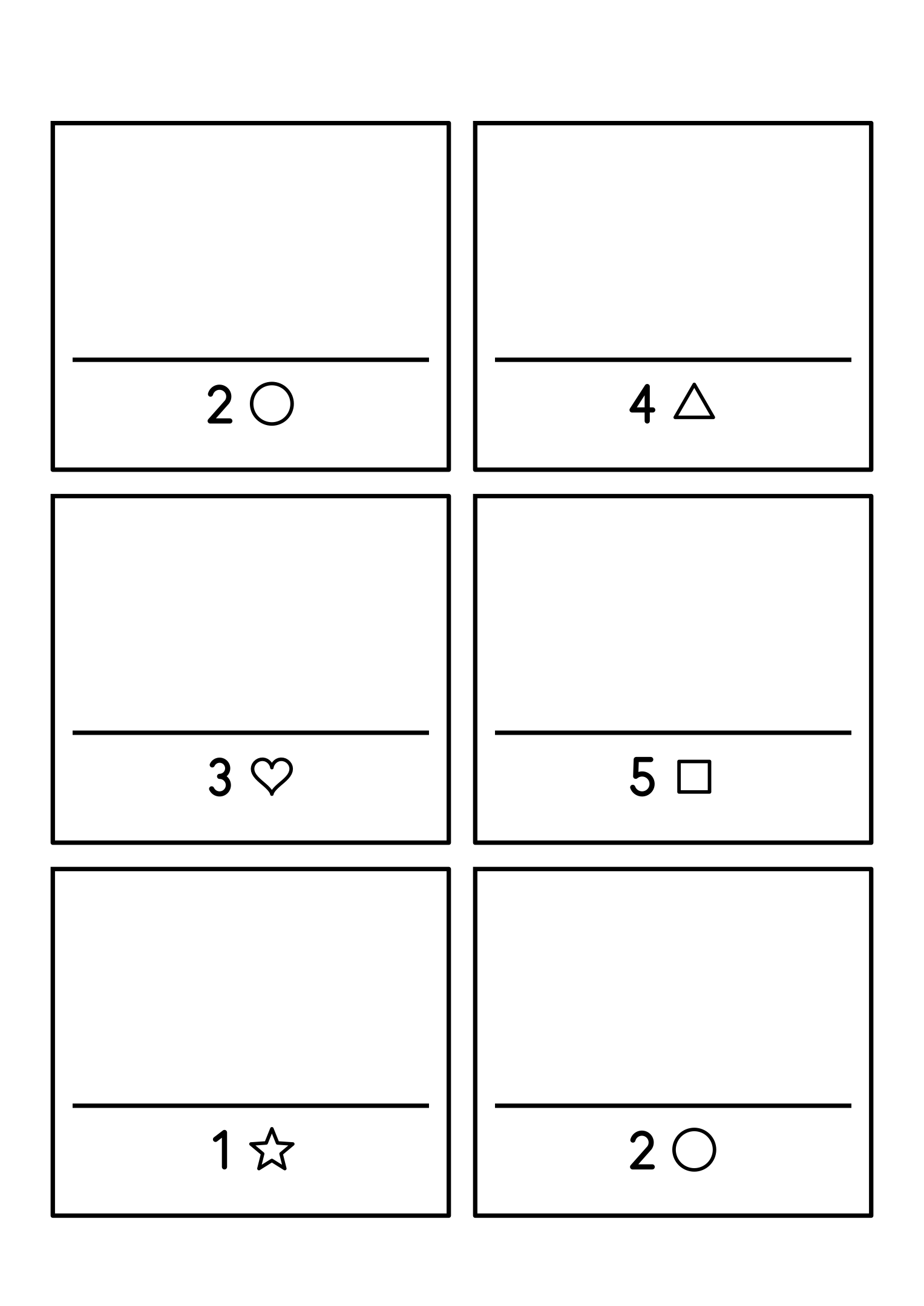 Six small frames, numbers 1 to 5 to turn into drawings. Variant 2.