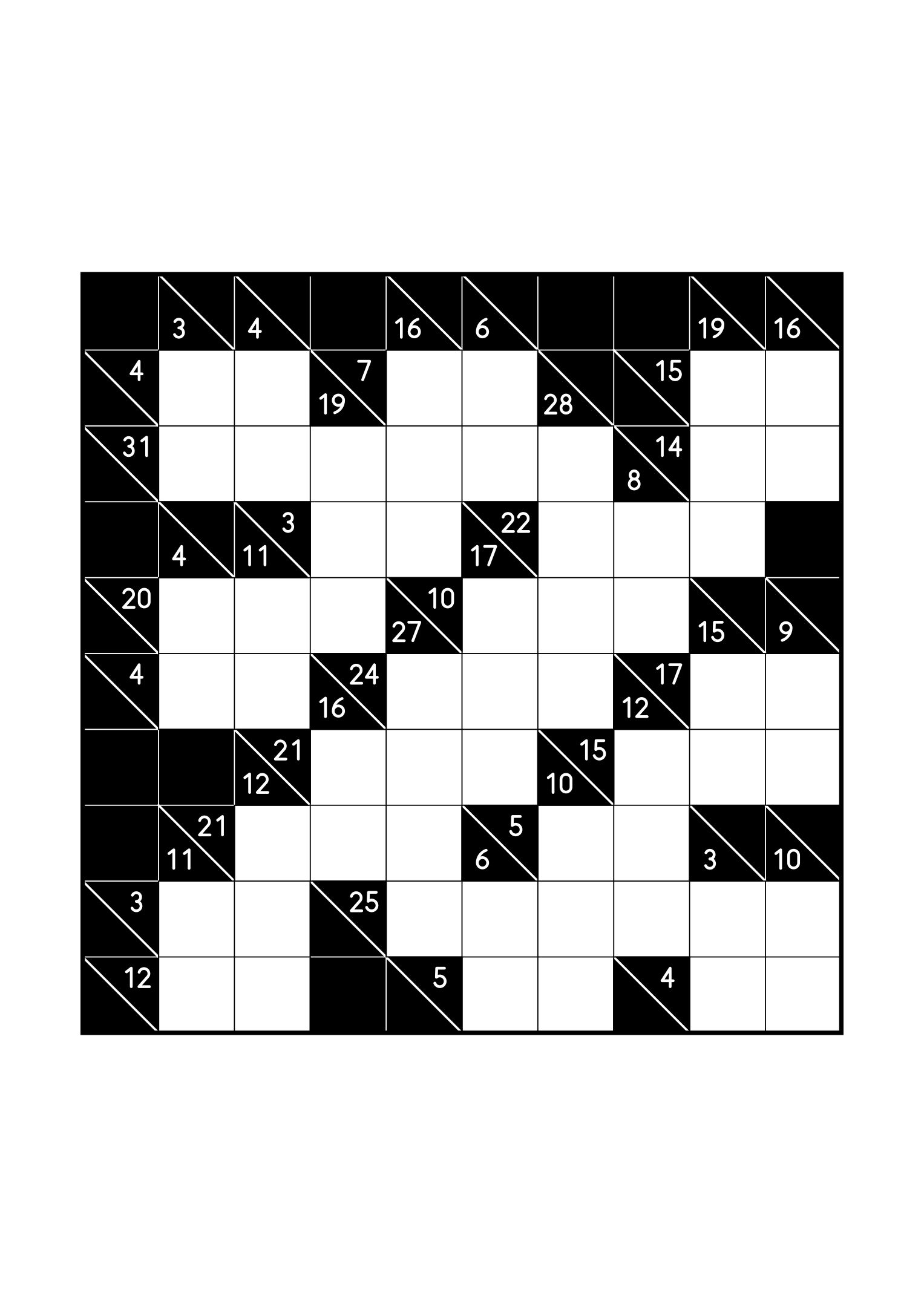 Easy 10x10 kakuro, solved from the digit combinations of its clues, one large grid on the page. Level: Easy. Variant 6.