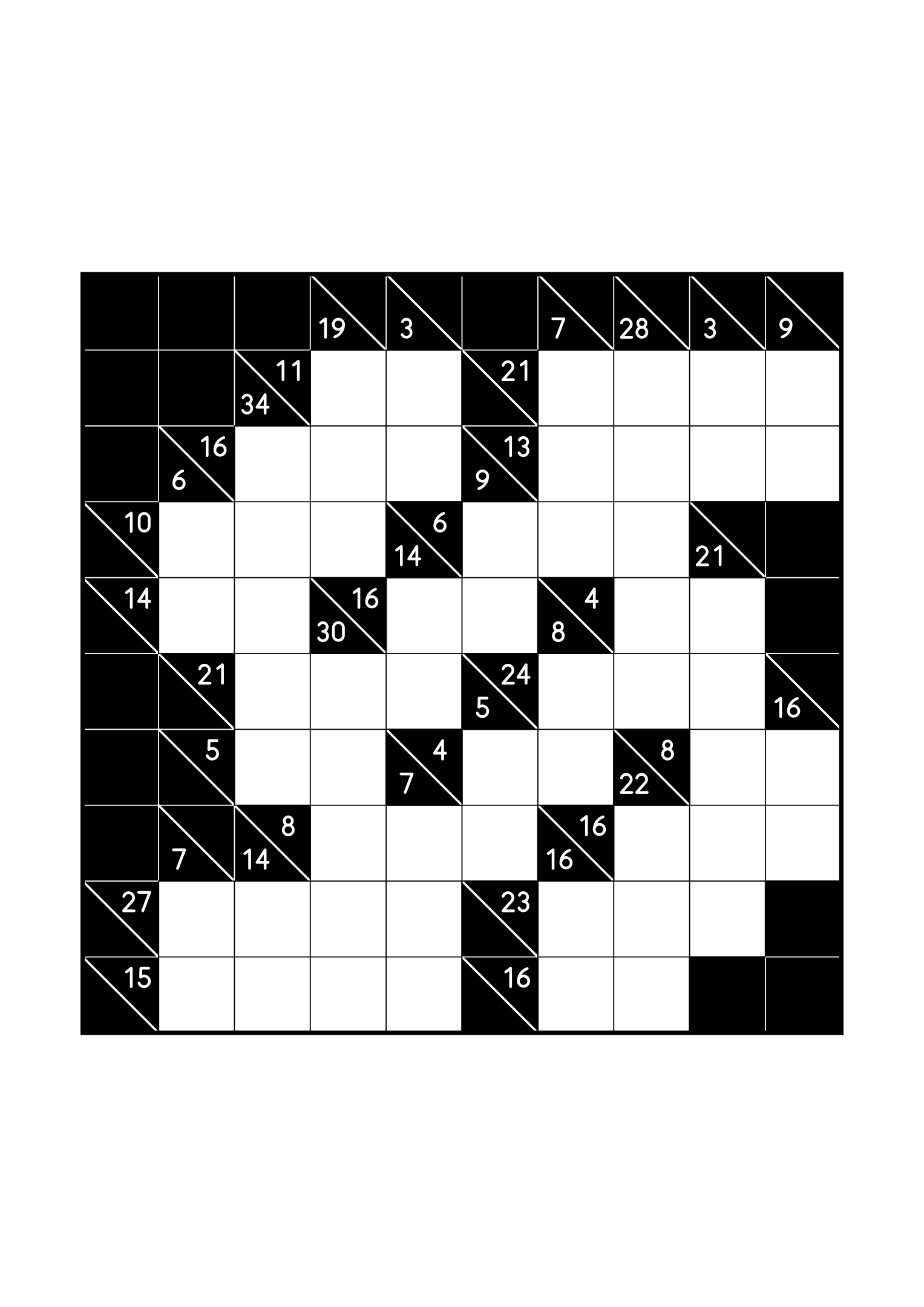 Easy 10x10 kakuro, solved from the digit combinations of its clues, one large grid on the page. Level: Easy. Variant 8.