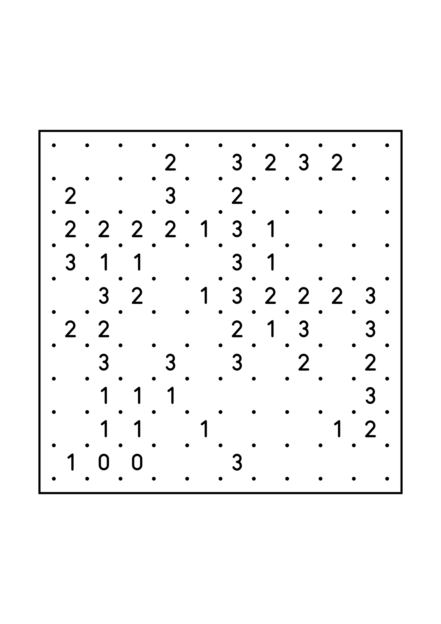 Easy 10x10 slitherlink, with numbers that count their way to the loop, one large grid on the page. Level: Easy. Variant 3.