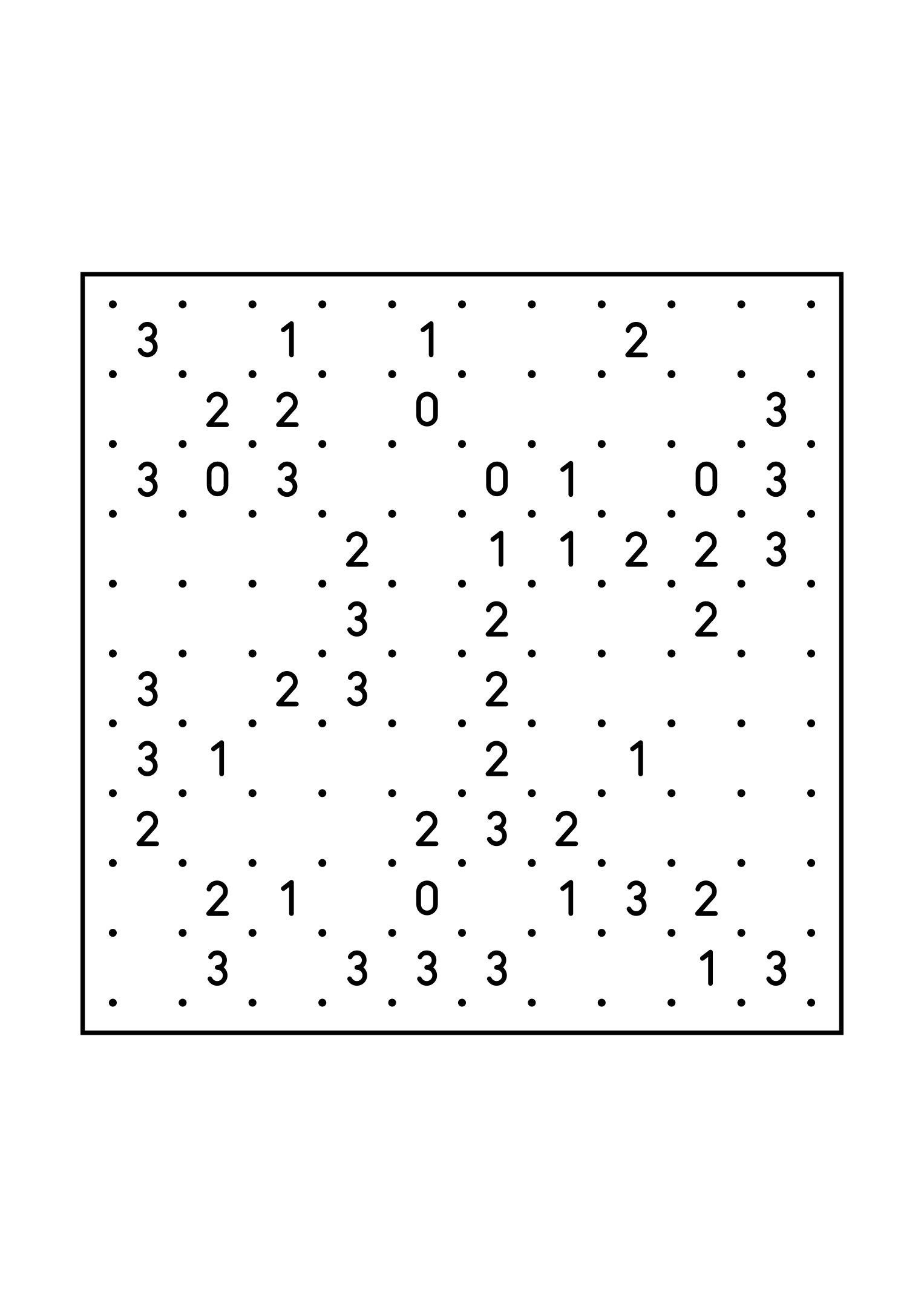 Easy 10x10 slitherlink, with numbers that count their way to the loop, one large grid on the page. Level: Easy. Variant 5.